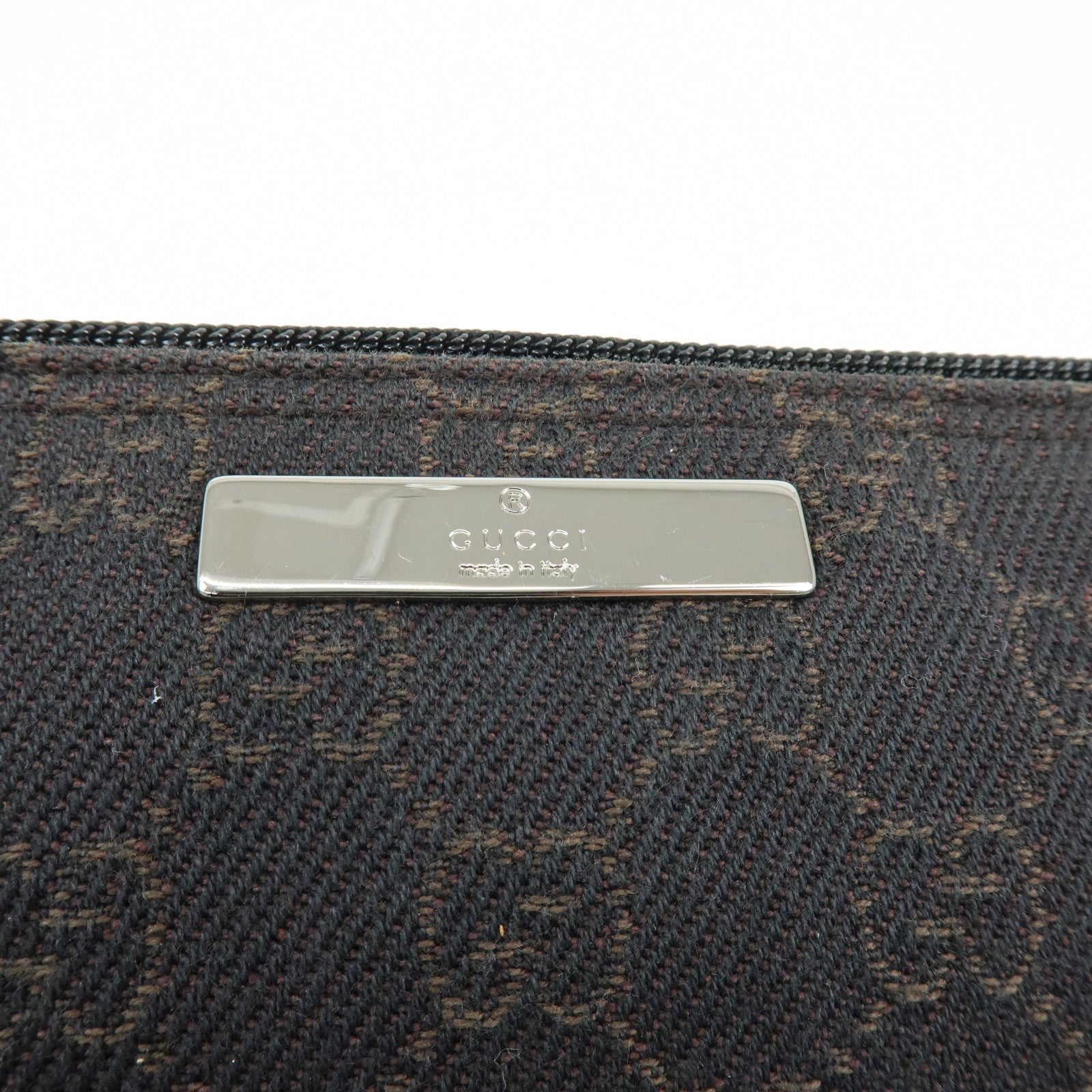 GUCCI Boat Bag GG Canvas Hand Bag Accessory Pouch Dark Brown 07198