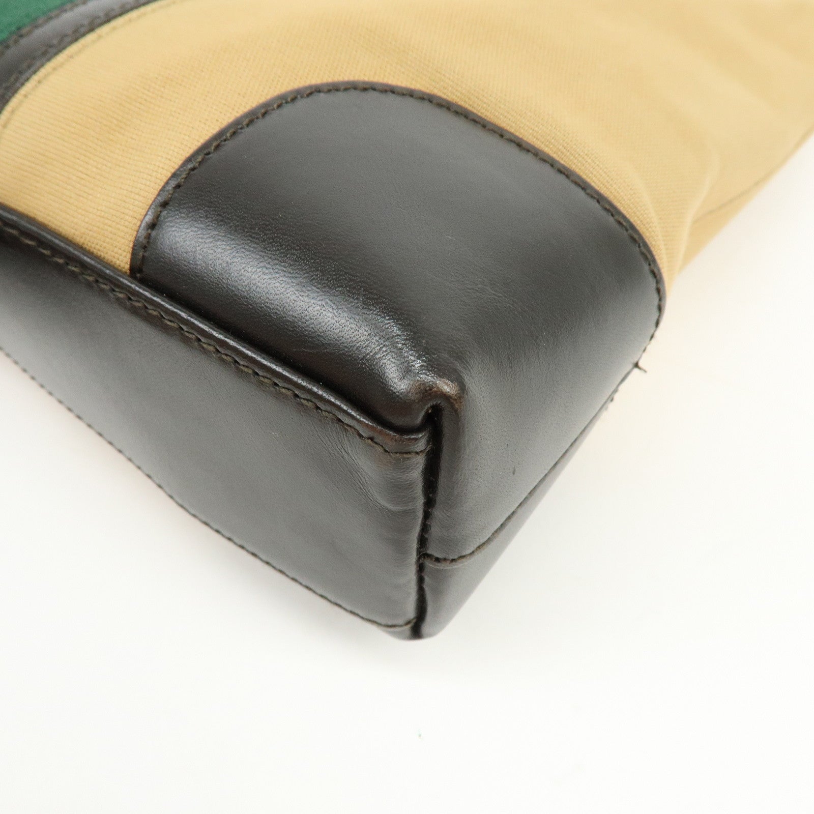 GUCCI Sherry Canvas Leather Shoulder Bag Beige Brown 001・4231