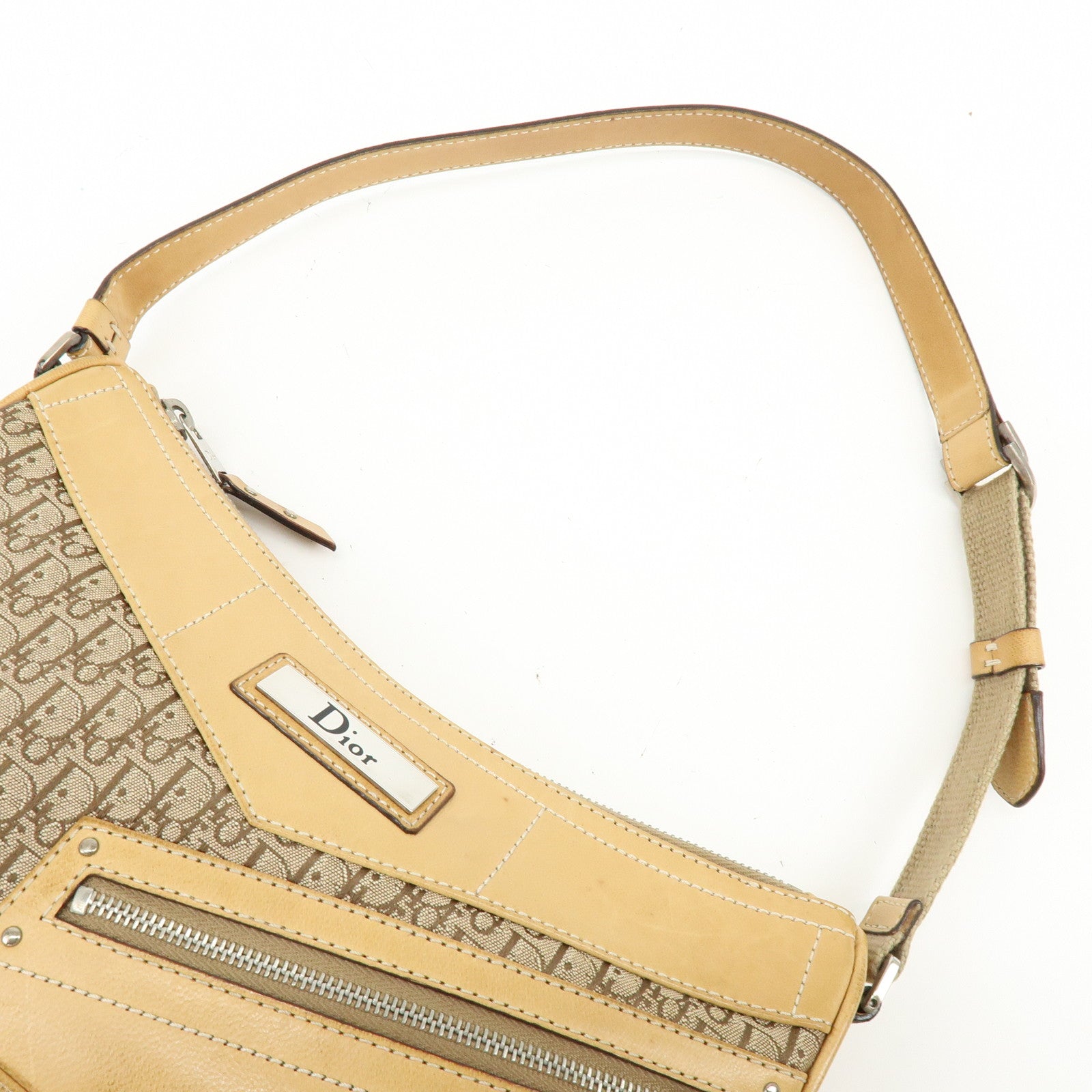 Christian Dior Street Chic Trotter Jacquard Canvas Leather Shoulder Bag