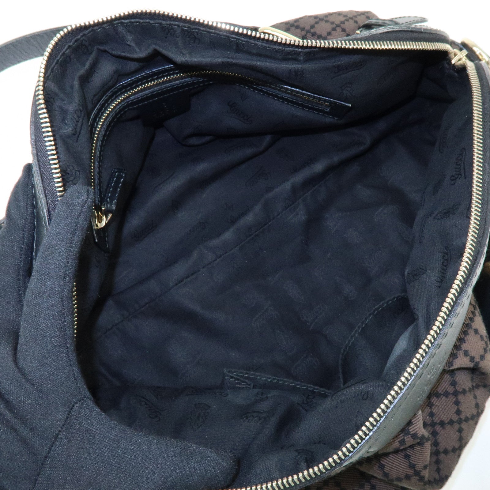 GUCCI Diamante Canvas Leather Shoulder Bag Boston Bag Black 269930