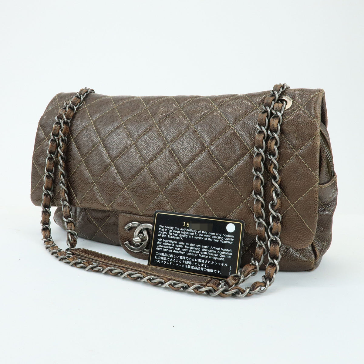 CHANEL Matelasse COCO Mark Caviarskin Chain Shoulder Bag Bronze