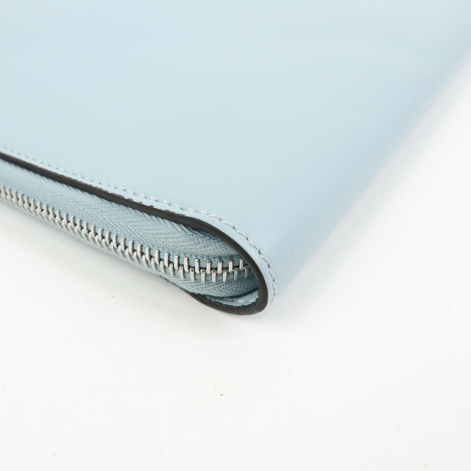 FENDI Leather Clutch Bag Document Case Flat Pouch Light Blue 7N0167
