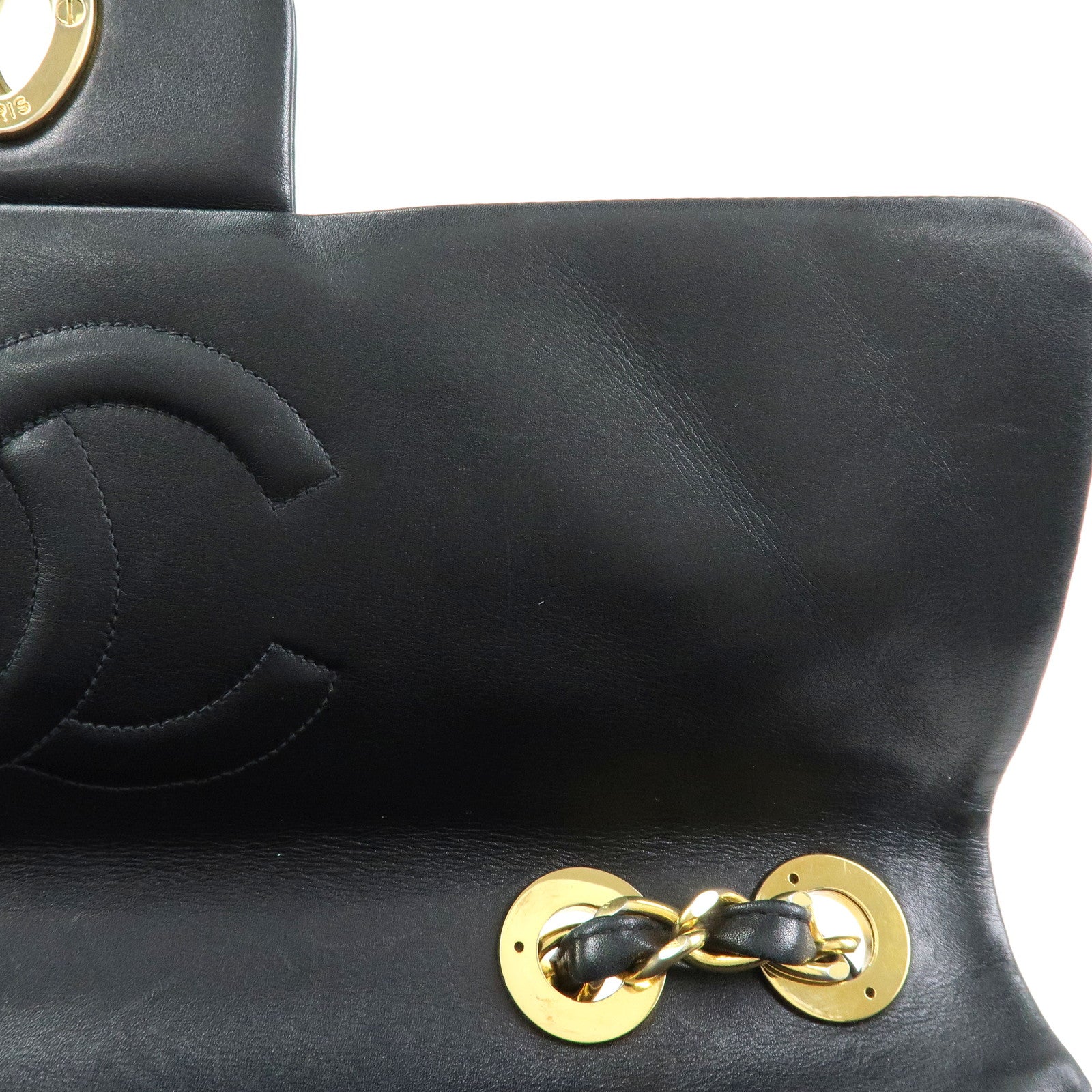 CHANEL Jumbo Matelasse 34 COCO Mark Lamb Skin Shoulder Bag Black A01094