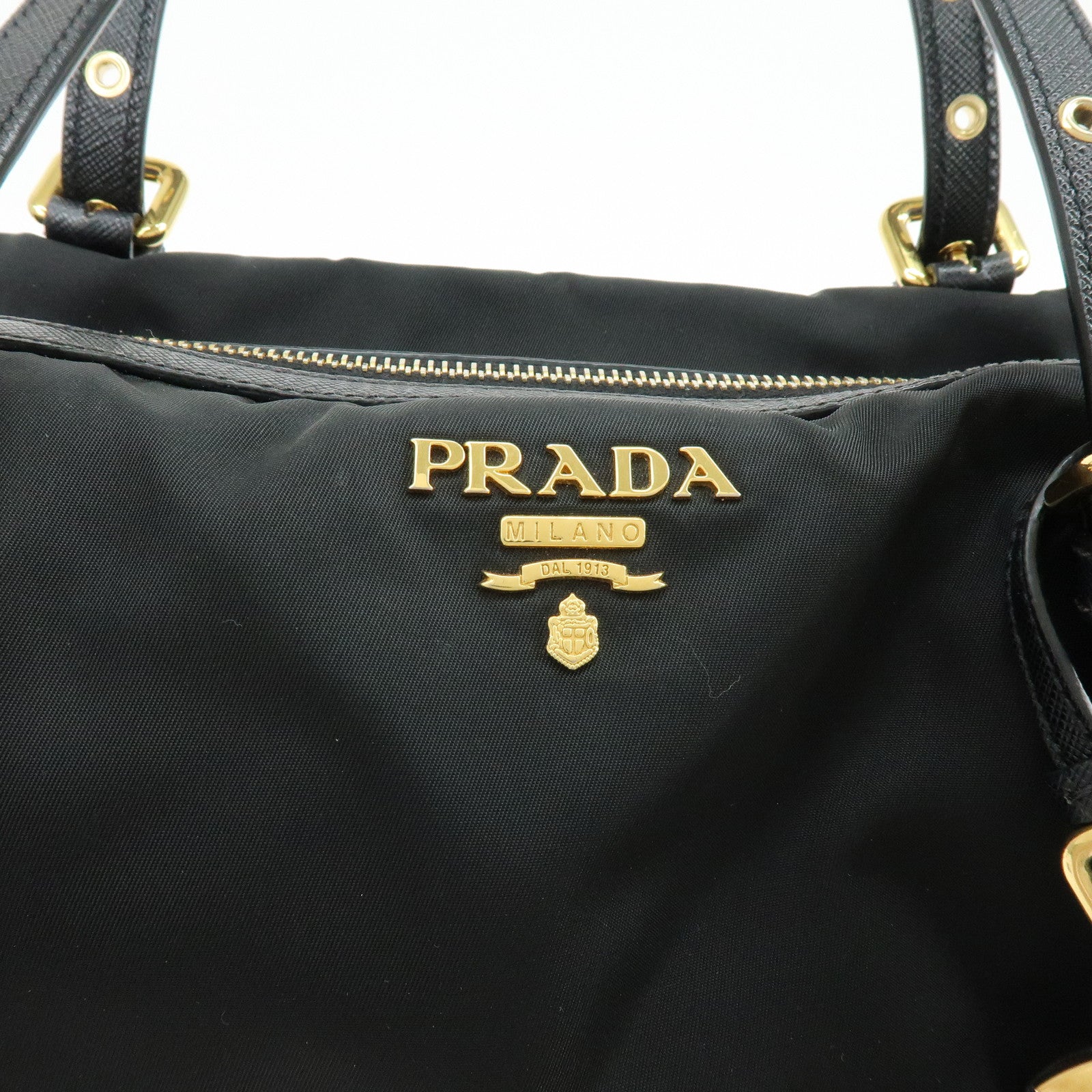 PRADA Logo Nylon Saffiano Leather Shoulder Bag Black 1BG253