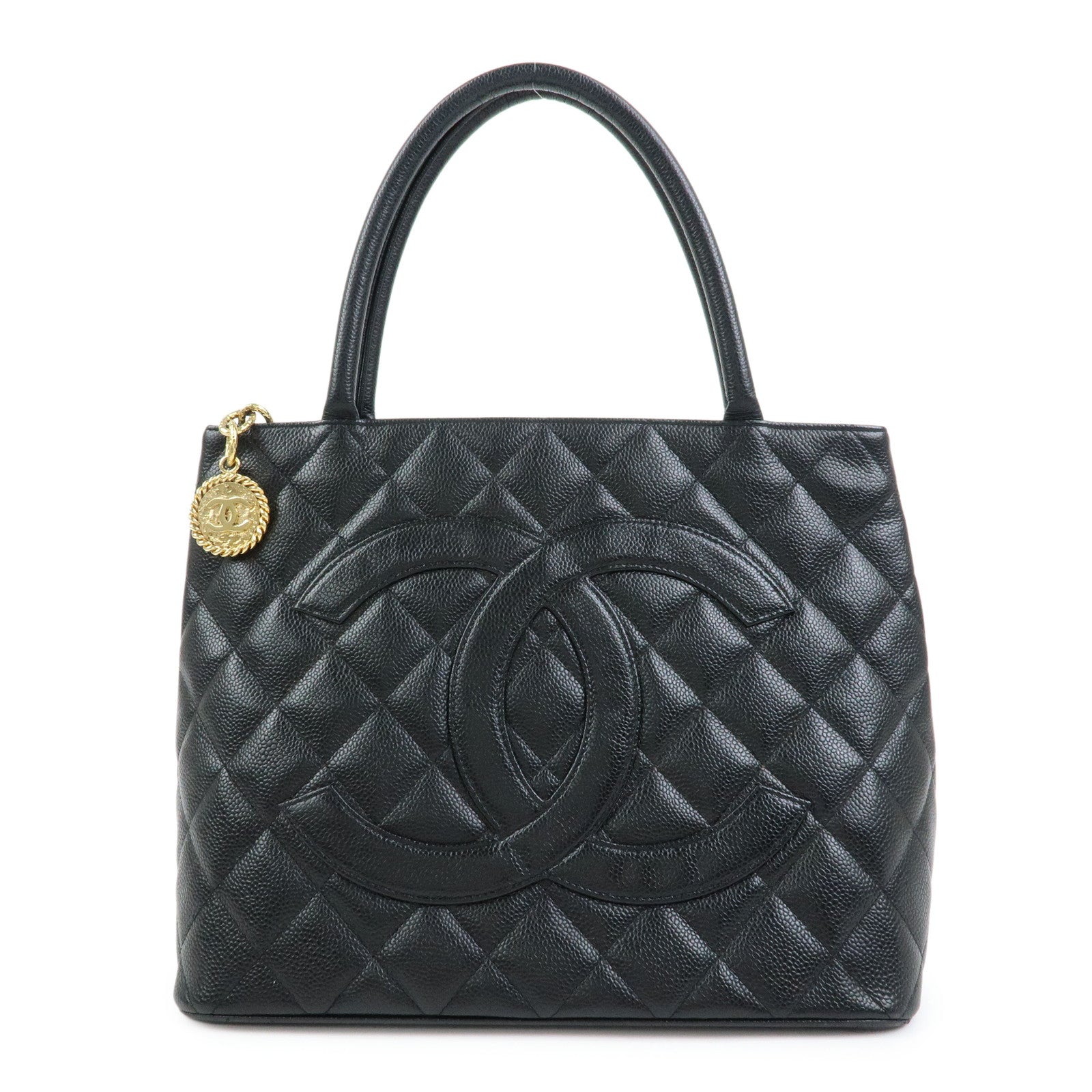 CHANEL Matelasse COCO Mark Medallion Tote Bag Hand Bag Black A01804