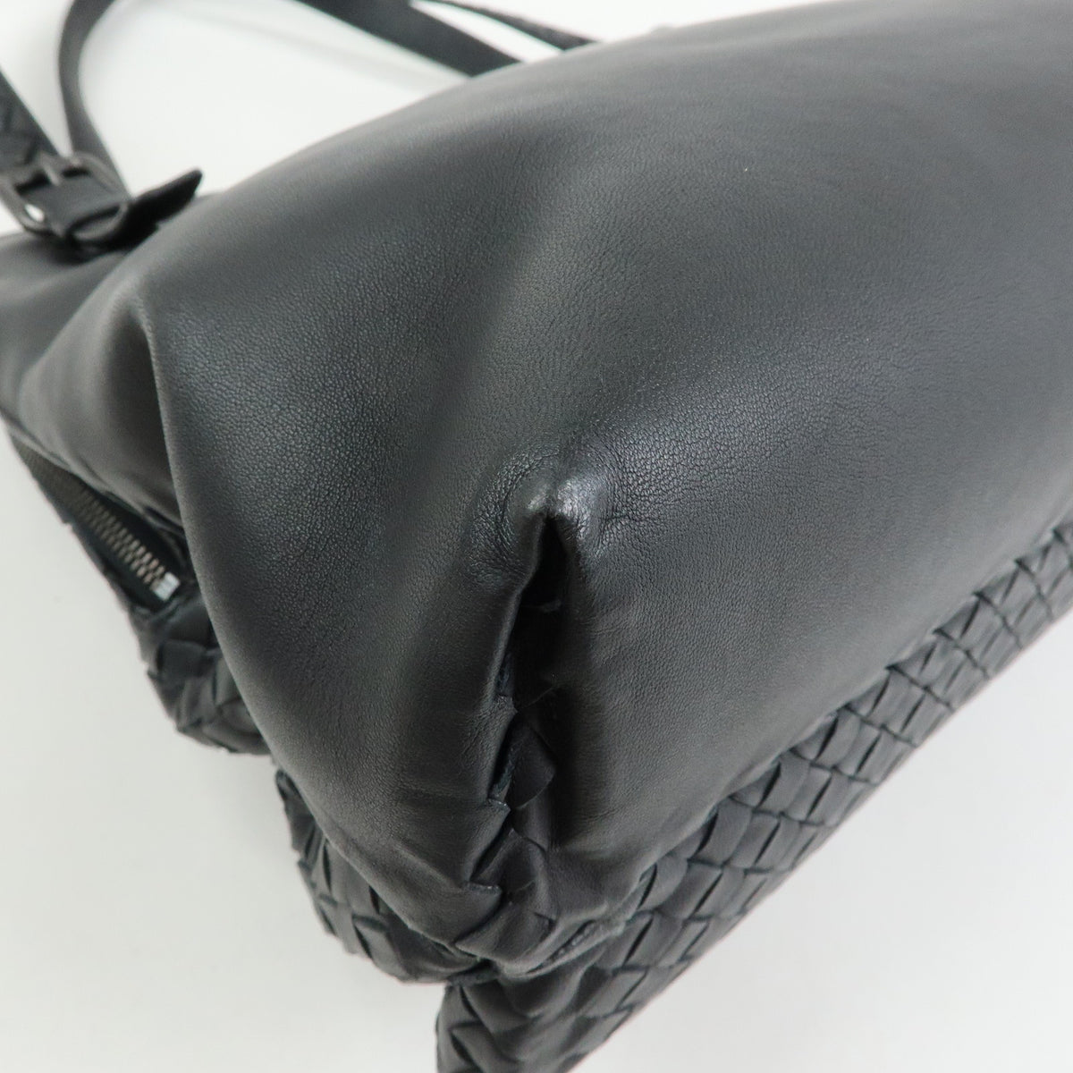 BOTTEGA VENETA Intrecciato Leather Boston Bag Shoulder Bag Black