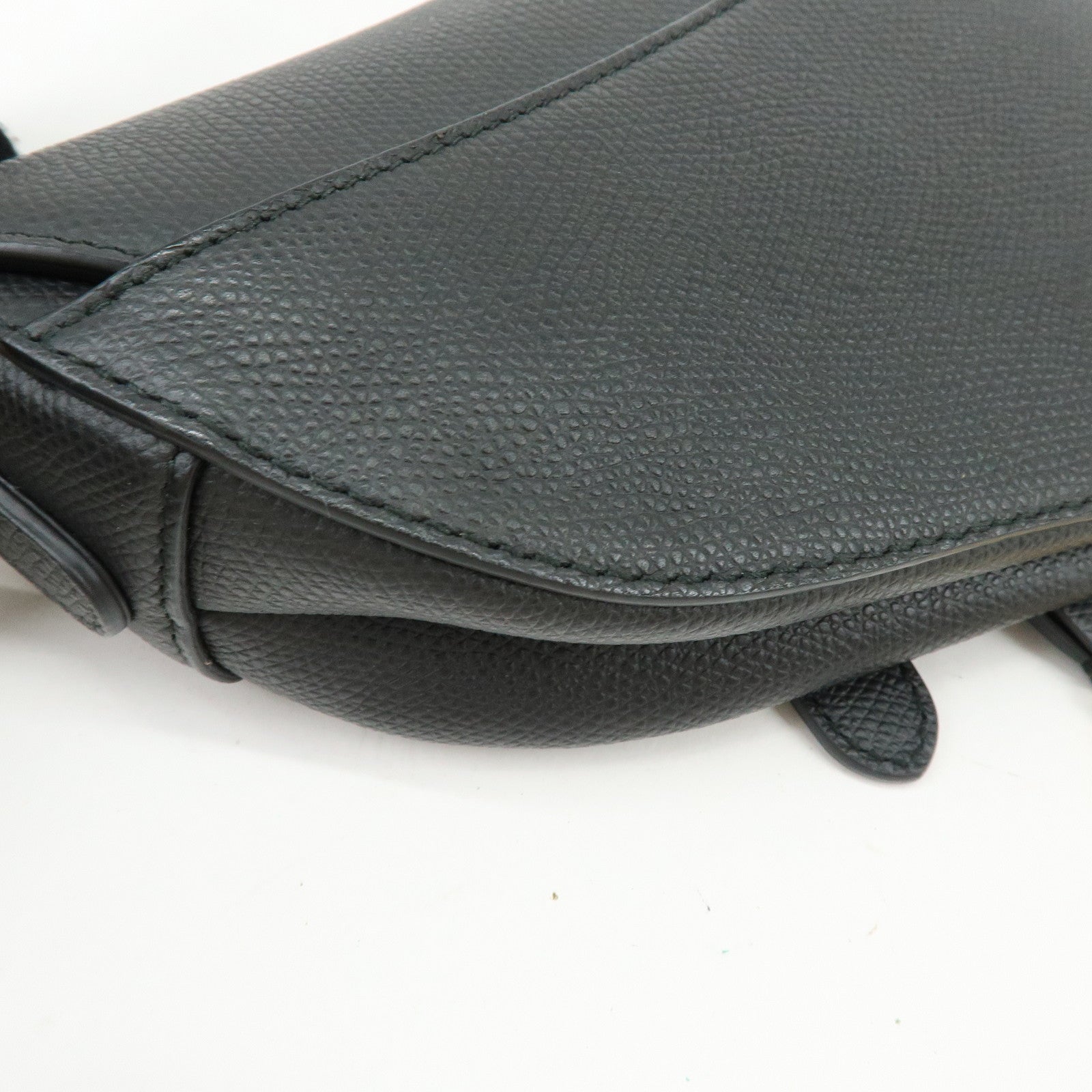 Christian Dior CD Logo Saddle Bag Leather Hand Bag Black