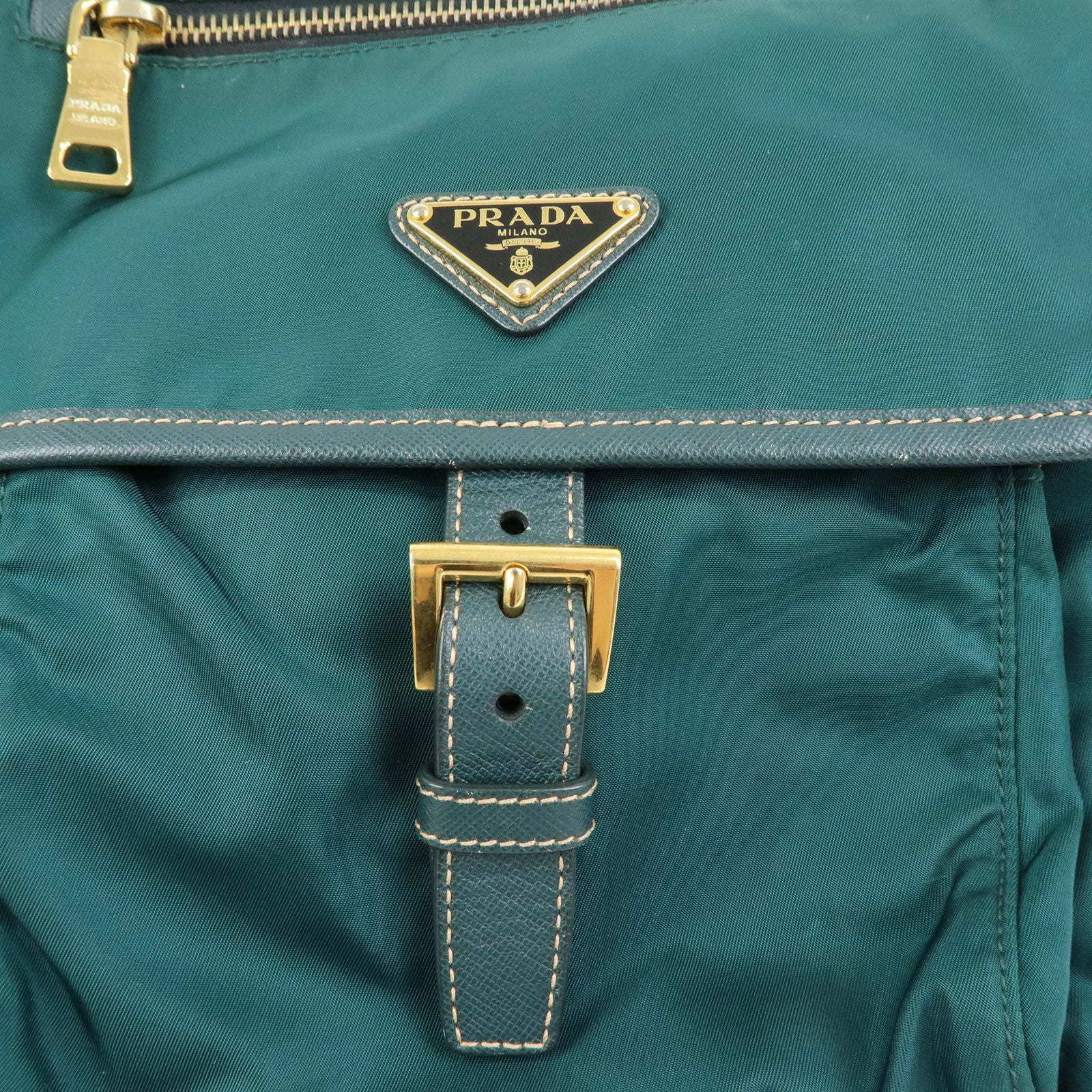 PRADA Triangle Logo Nylon Saffiano Leather Shoulder Bag Green