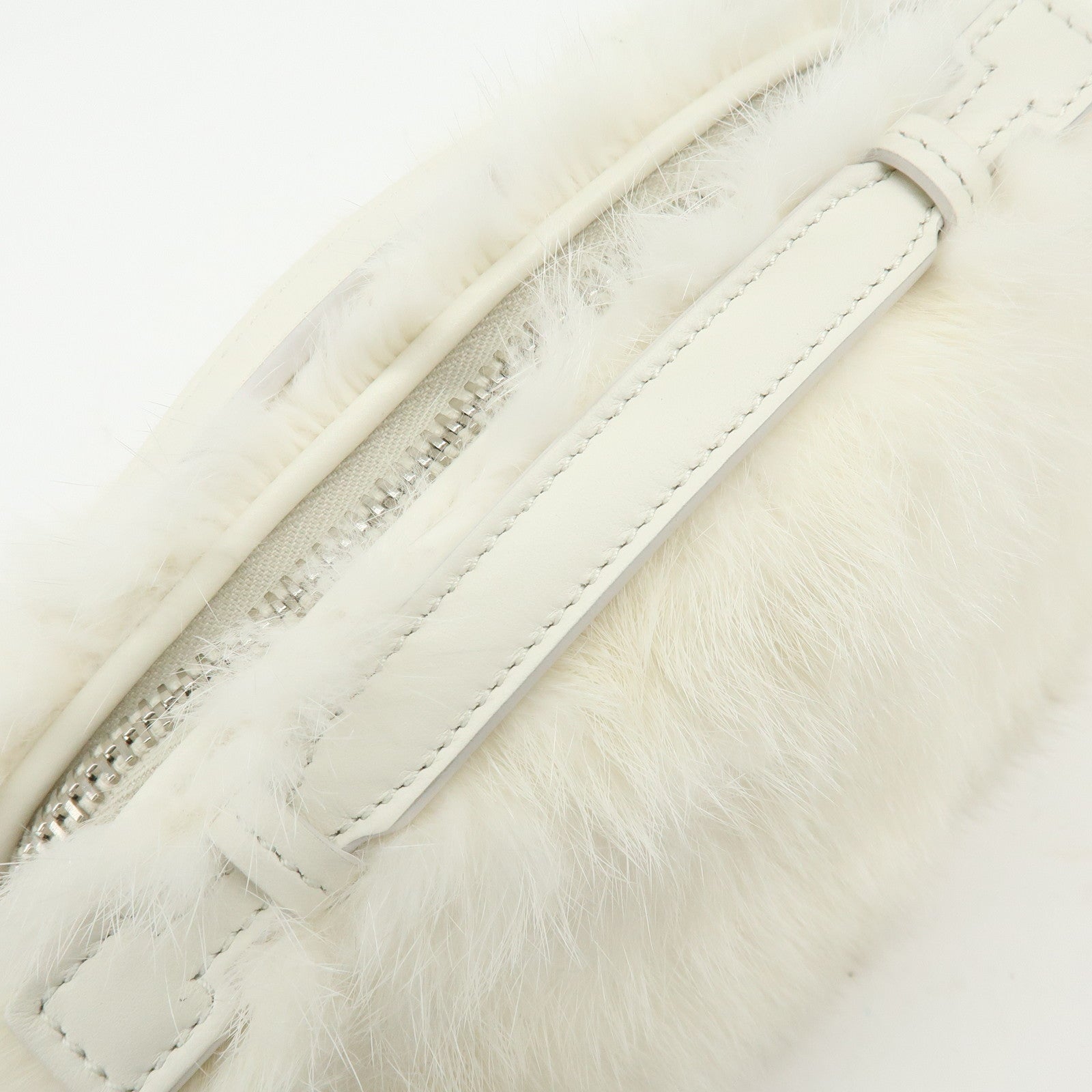 TOD'S Fur Leather 2Way Bag Hand Bag Shoulder Bag White