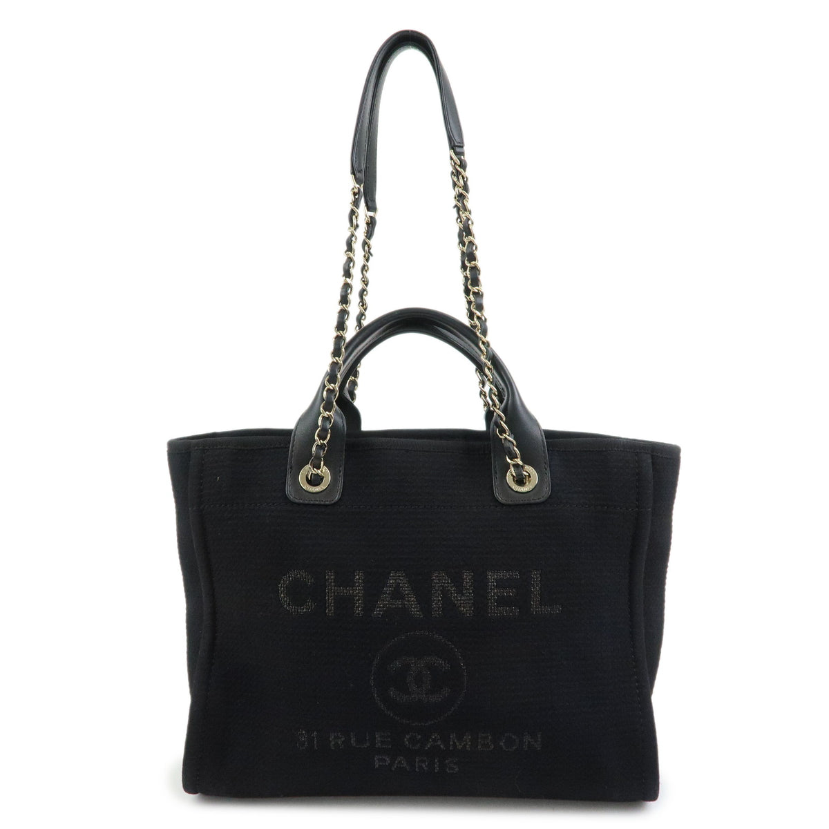 CHANEL Deauville Tote MM 2WAY Hand Bag Shoulder Bag Black A57069