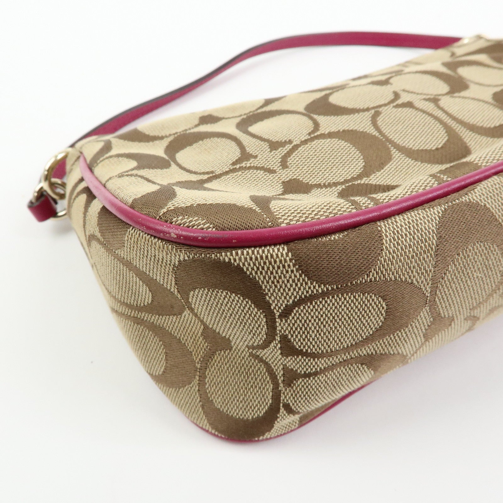 COACH Signature Canvas Leather 2Way Shoulder Bag Hand Bag Beige Pink