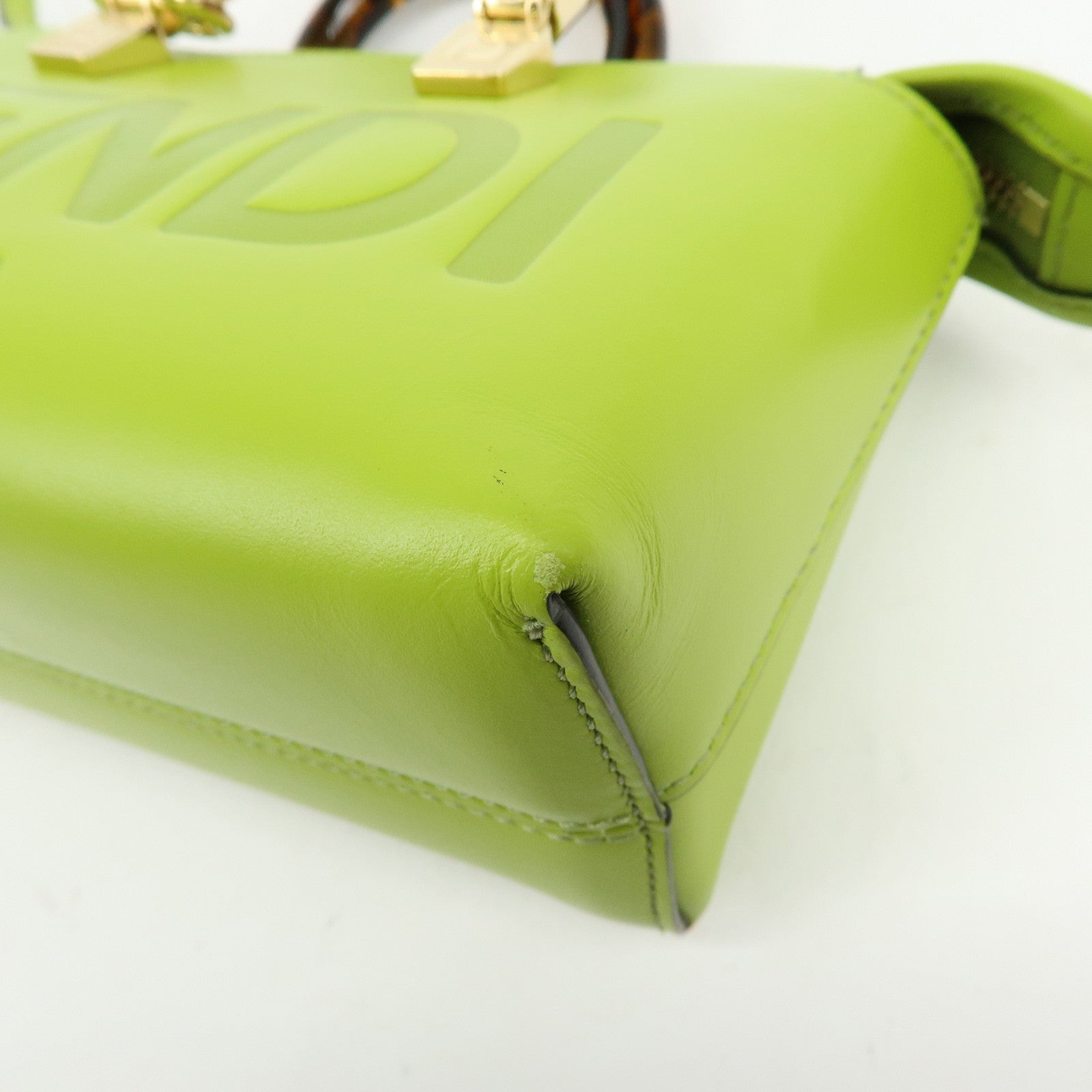 FENDI By the Way Leather 2Way Bag Mini Hand Bag Lime Green 8BS067
