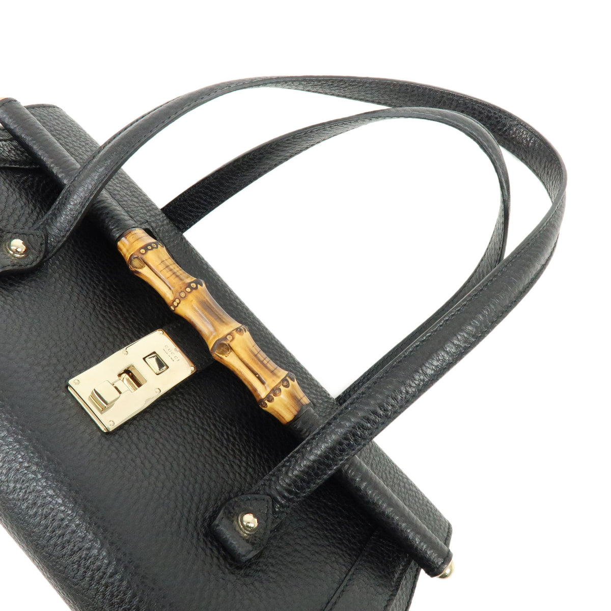 GUCCI Bamboo Leather Hand Bag Shoulder Bag Black 111713