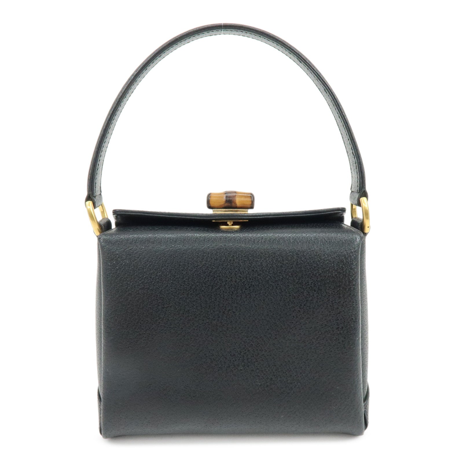 GUCCI Bamboo Turn Lock Leather Mini Hand Bag Black 000・33・0249