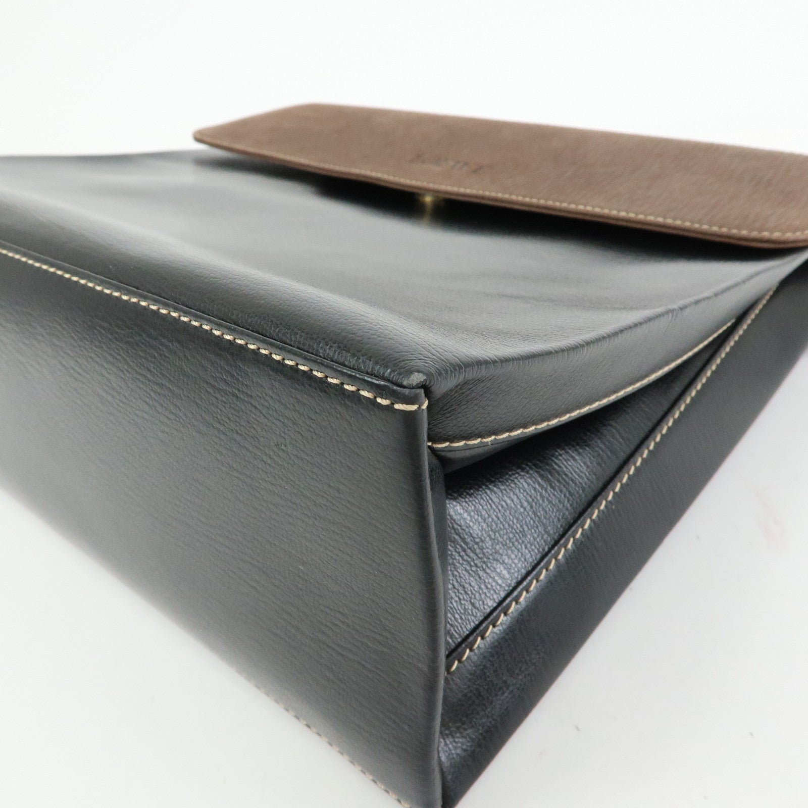 LOEWE Velazquez Leather Suede 2Way Bag Hand Bag Twist Handle Moca Black
