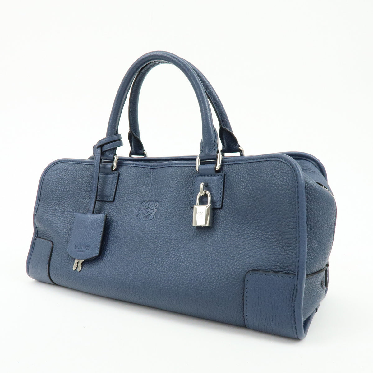 LOEWE Anagram Amazona 36 Leather Hand Bag Boston Bag Navy