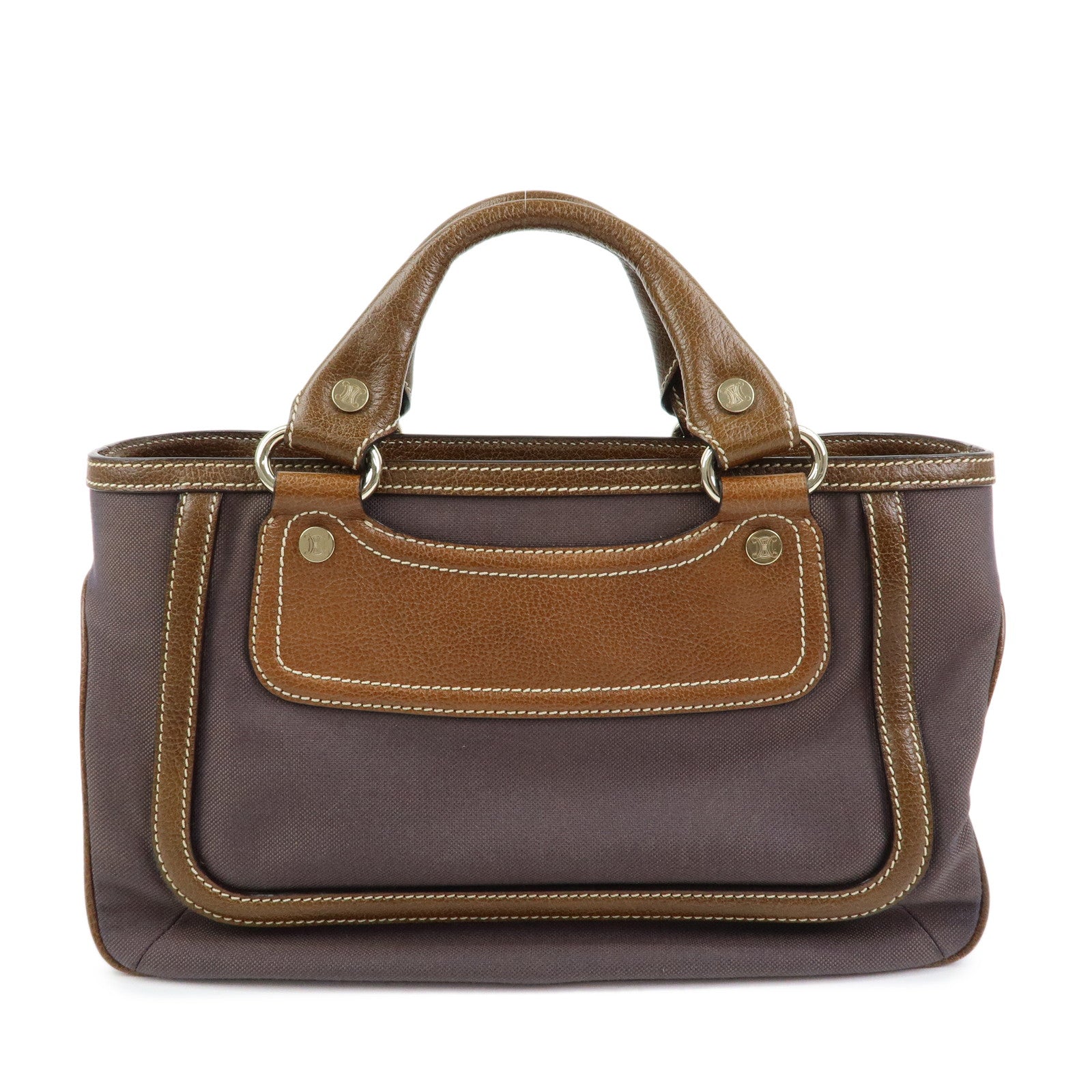 CELINE Boogie Bag Canvas Leather Hand Bag Tote Bag Brown