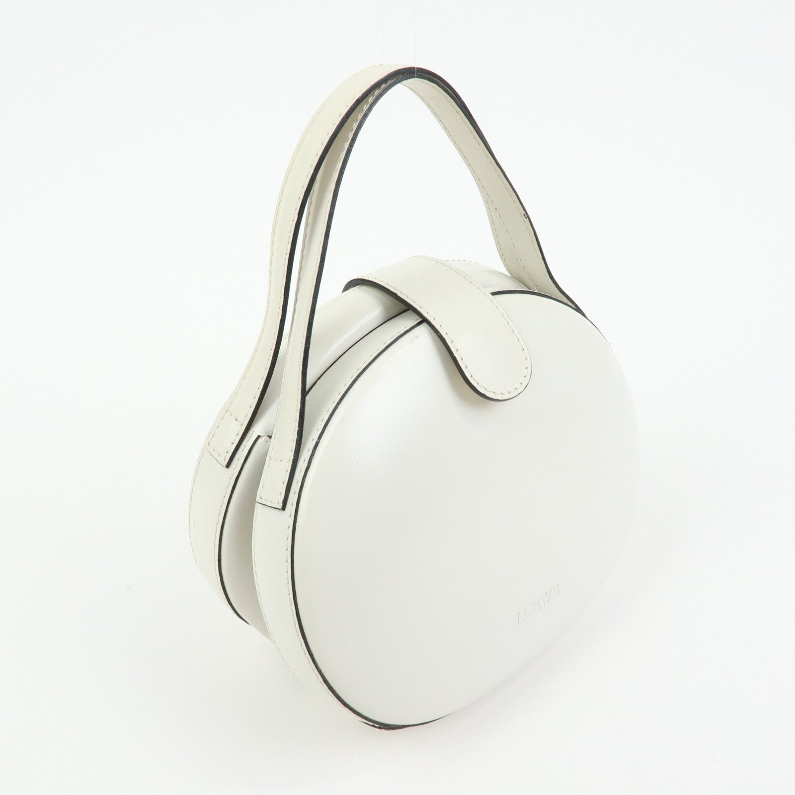 Loewe Logo Round Leather Hand Bag White