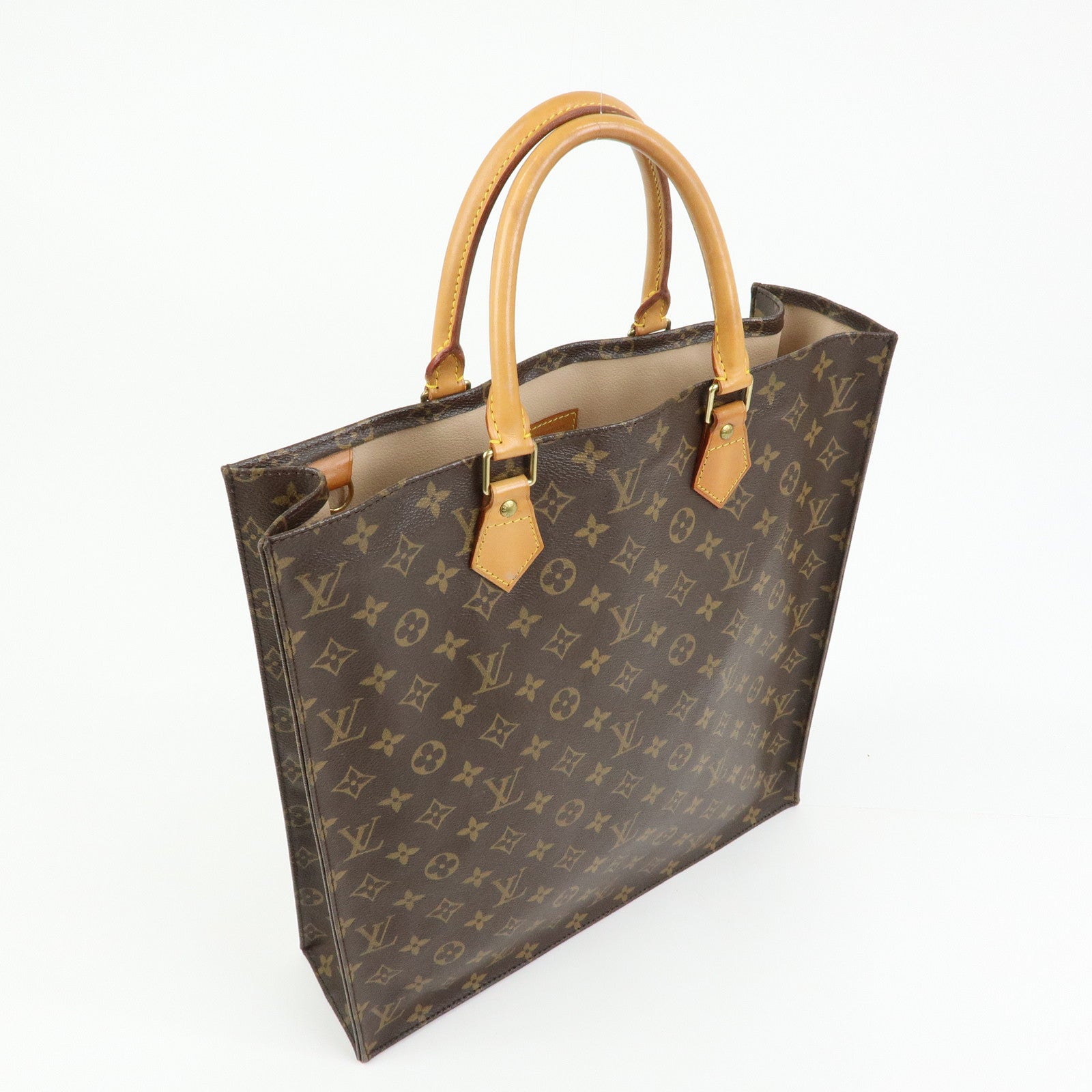 Louis Vuitton Monogram Sac Plat Tote Bag Hand Bag Brown M51140
