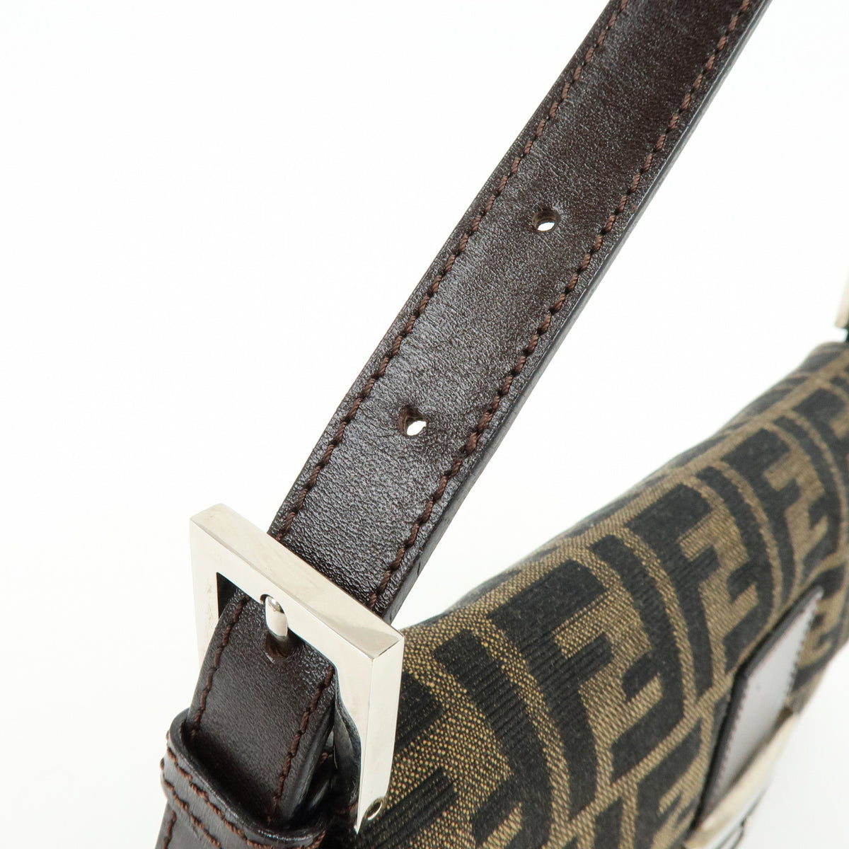 FENDI Mamma Baguette Jacquard Canvas Leather Shoulder Bag 26424