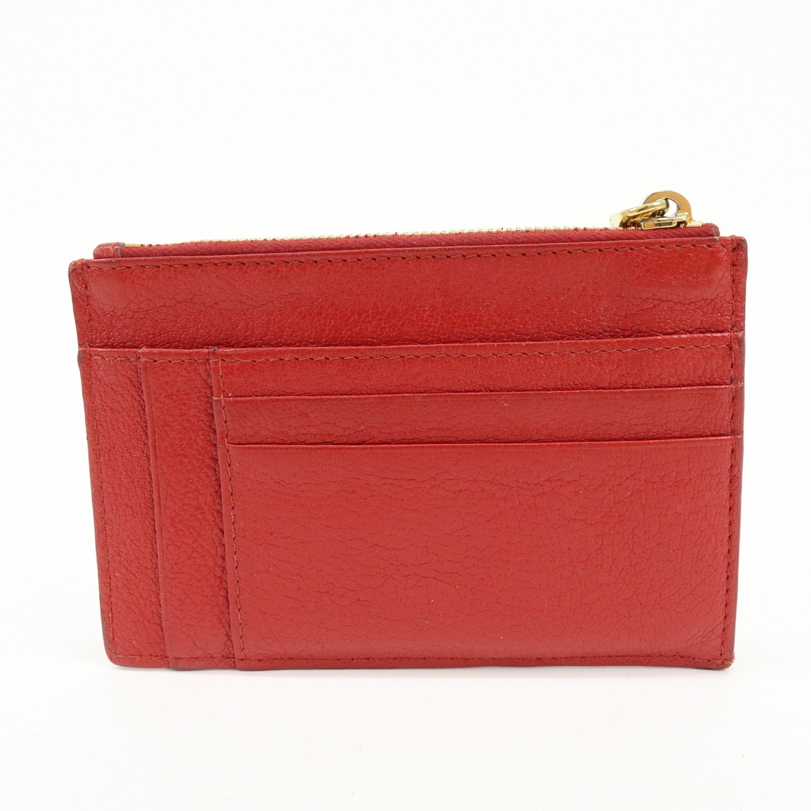 MIU MIU Madras Leather Slim Card Holder Fragment Coin Case Red 5MC446