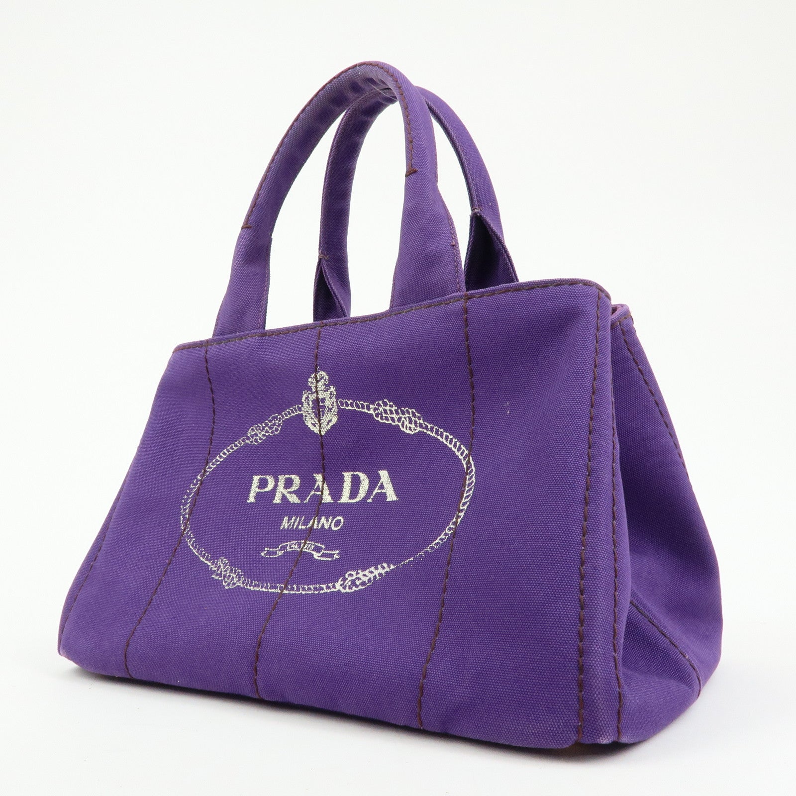 PRADA Canapa Triangle Logo Canvas Tote Bag Hand Bag Purple BN1877