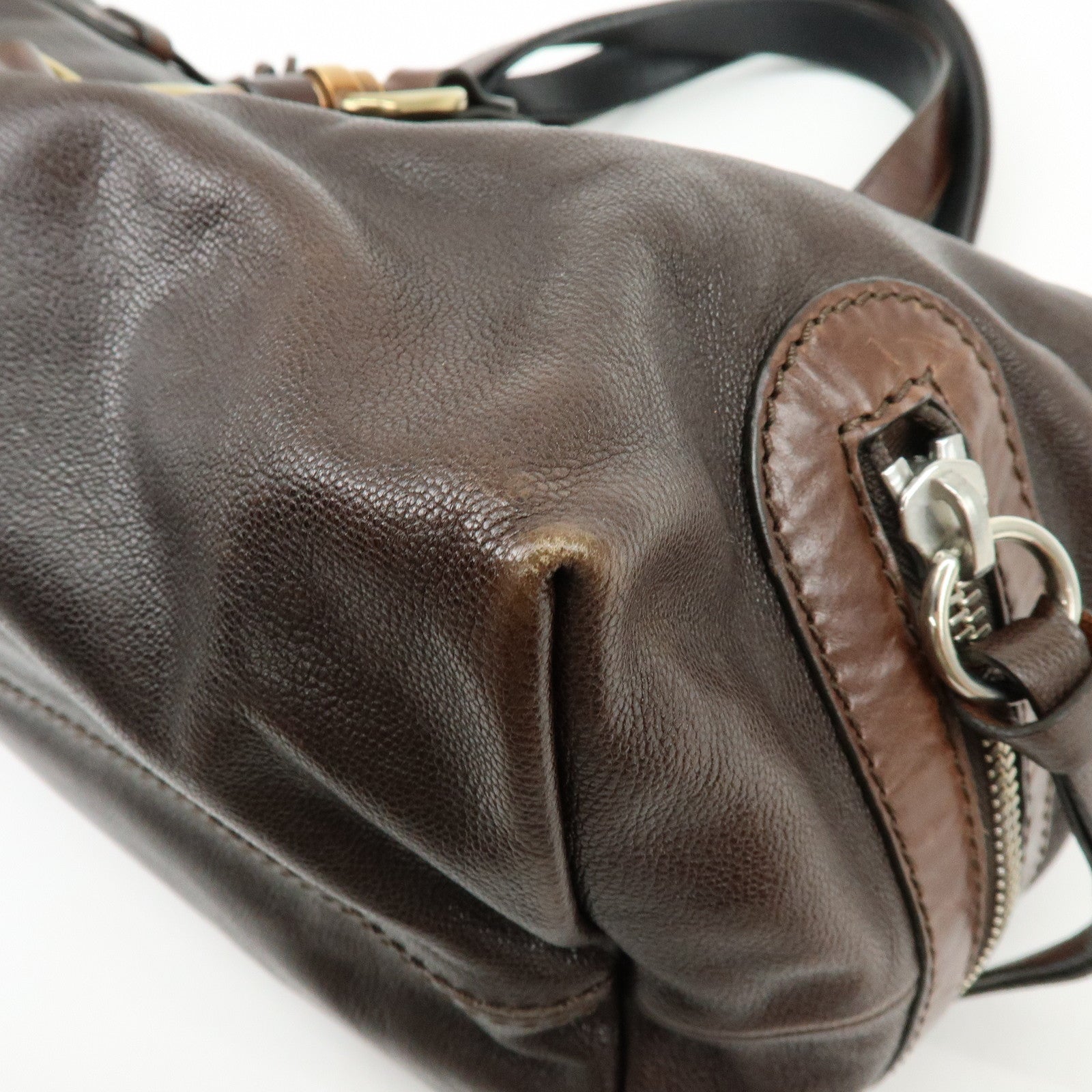 Chloe Kerala Leather Hand Bag Satchel Bag Brown Gold