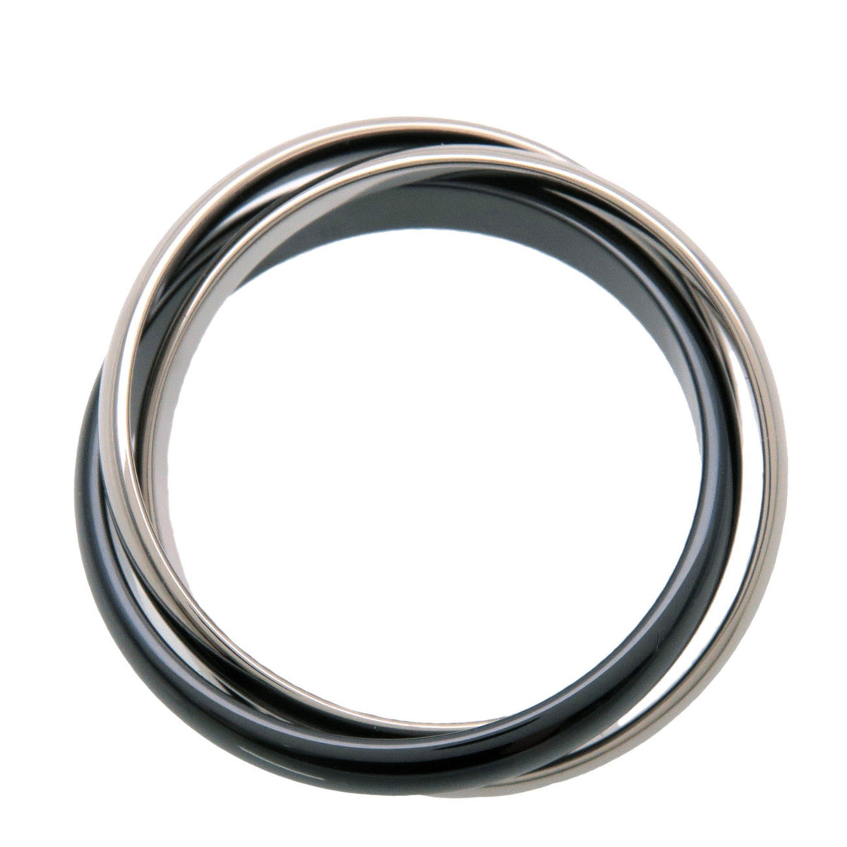 Cartier Trinity Ring MM K18 750WG Black Ceramic White Gold #58 US8.5