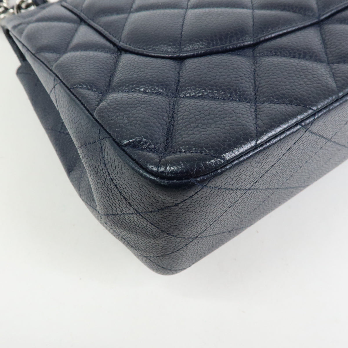 CHANEL Matelasse 30 Caviarskin W Flap Chain Shoulder Bag Navy A58600