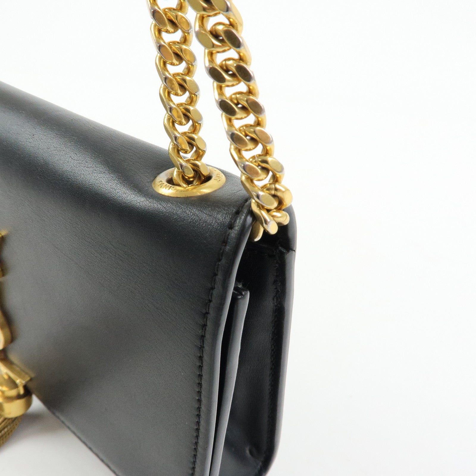 SAINT LAURENT PARIS Leather Chain Shoulder Bag Black 474366