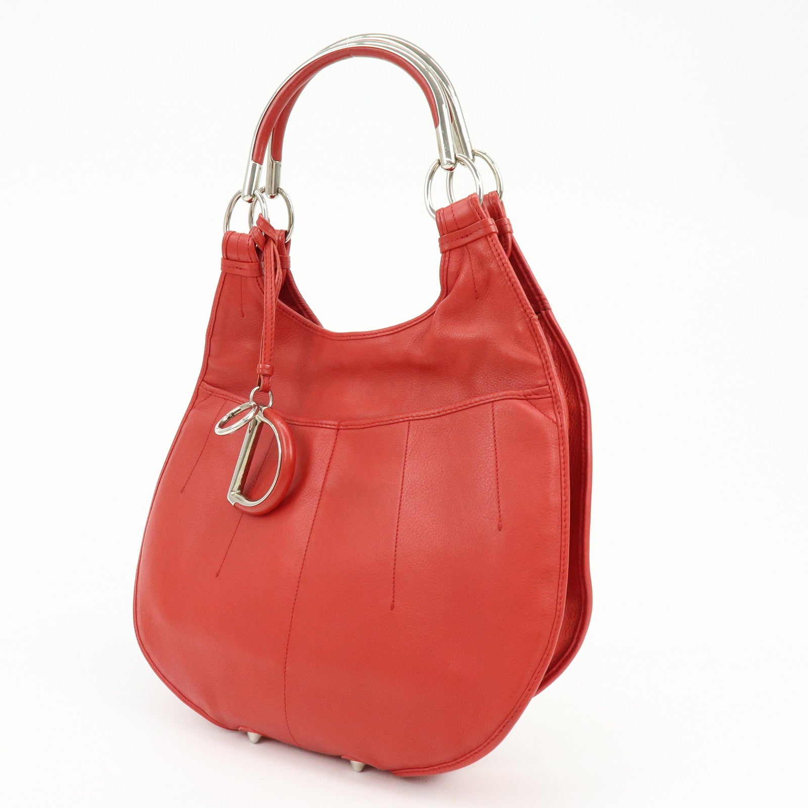 Christian Dior Leather Shoulder Bag Hand Bag D-charm Red