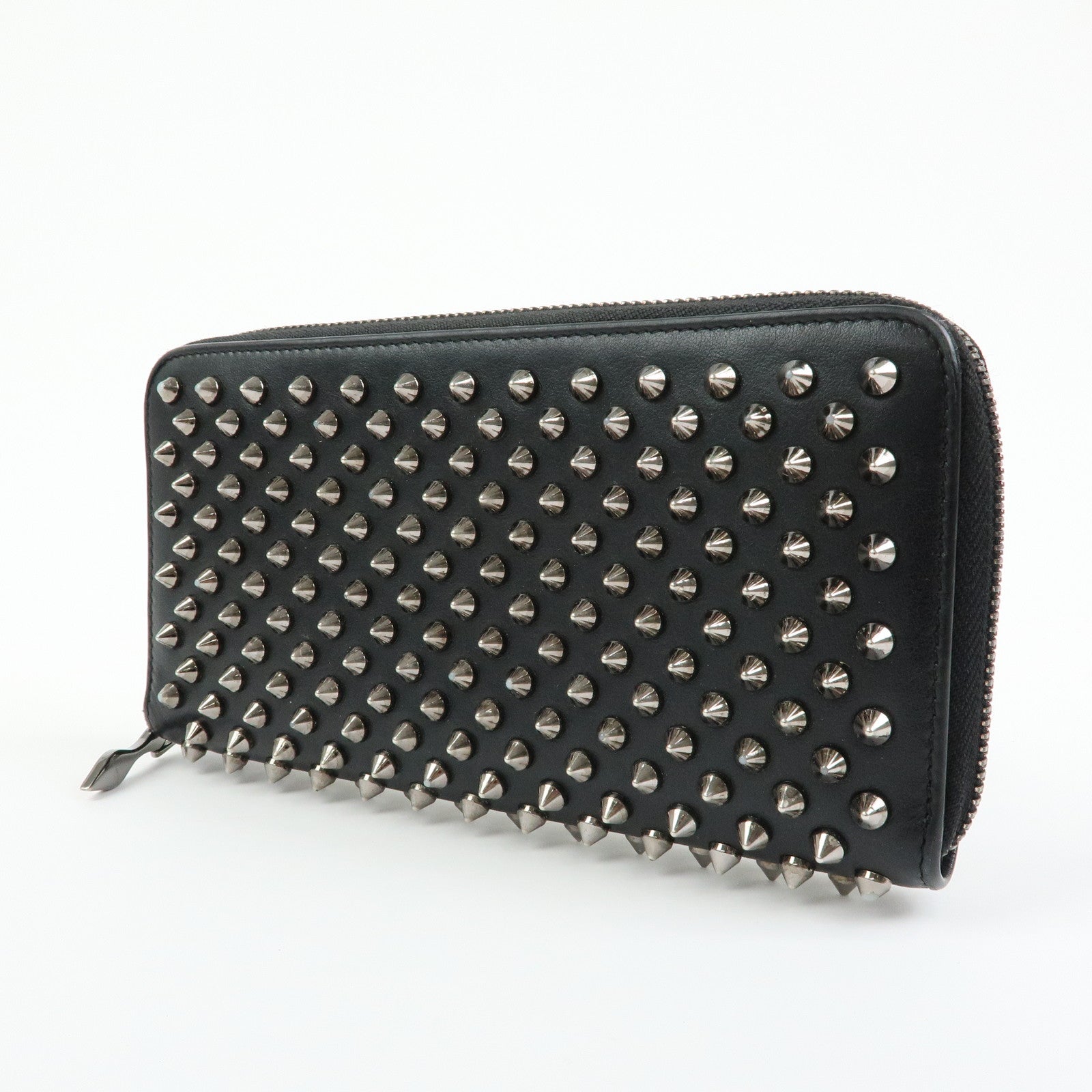 Christian Louboutin Studs Leather Round Zippy Compact Wallet Black
