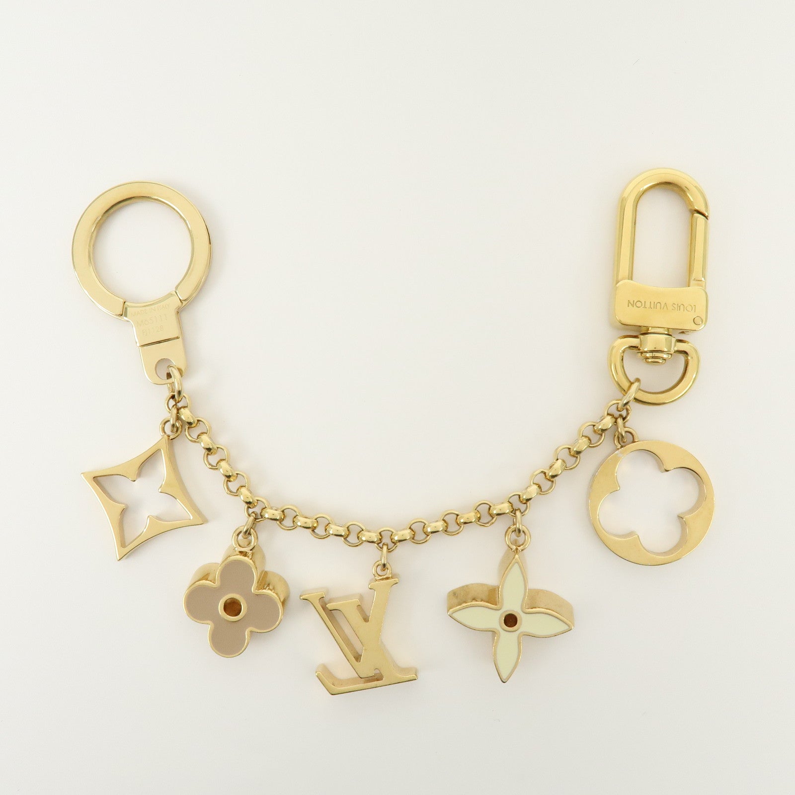 Louis Vuitton Fleur de Monogram Metal Bag Charm Key Chain Gold M65111