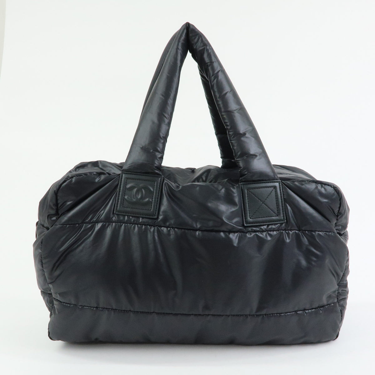 CHANEL COCO COCOON COCO Mark Nylon Leather Boston Bag Black A47092