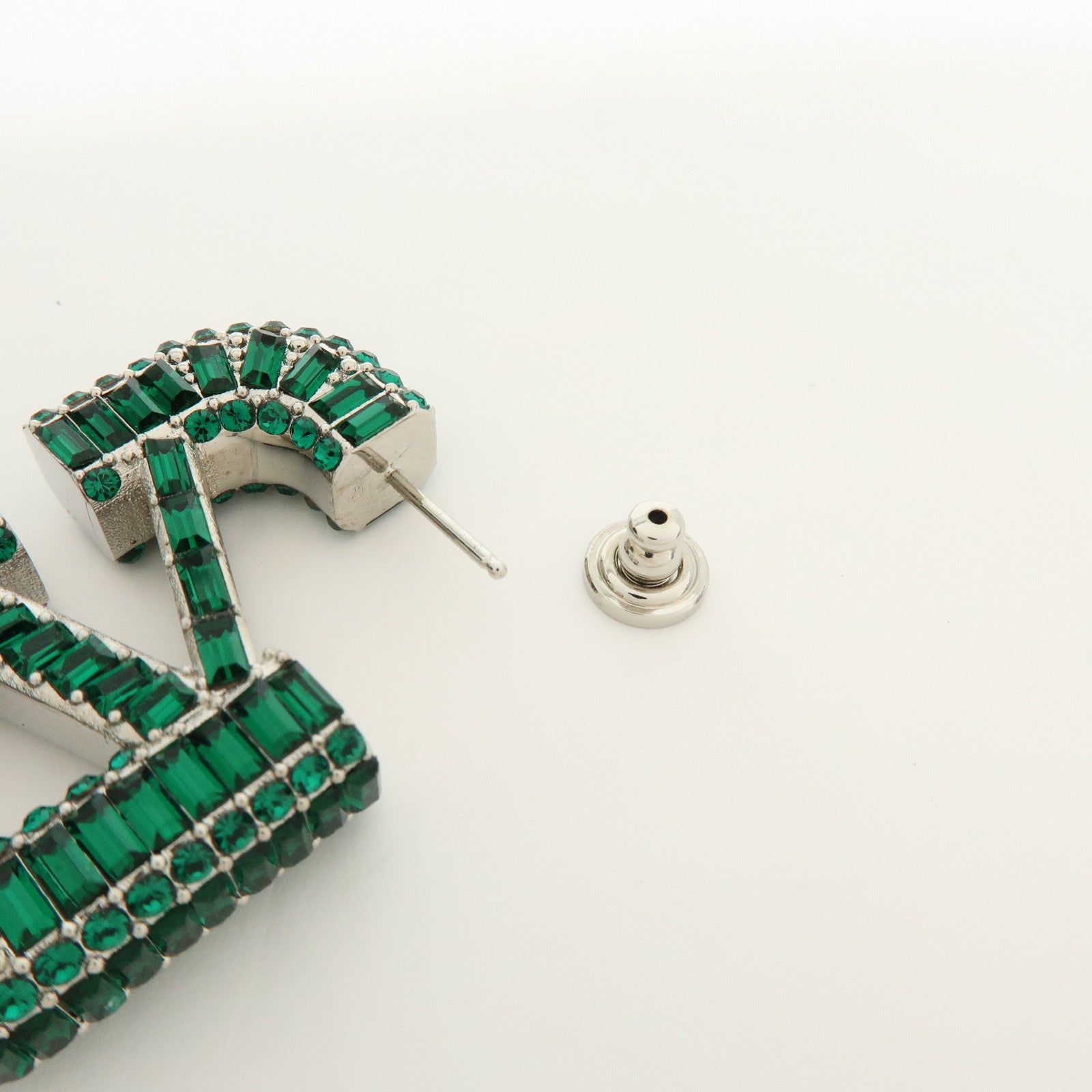 VALENTINO V Logo Signature Metal Rhinestone Earrings Green Silver