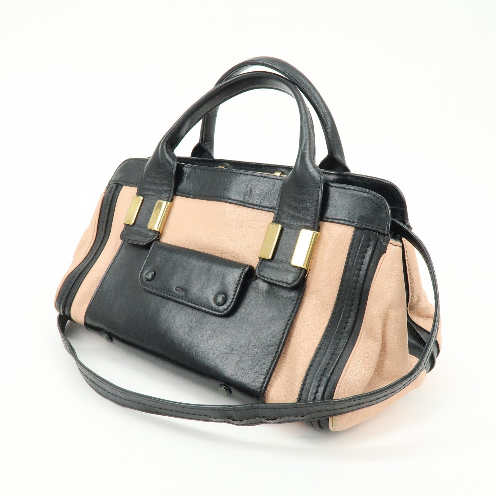 Chloe Alice Leather 2Way Bag Hand Bag Shoulder Bag Black Pink Beige