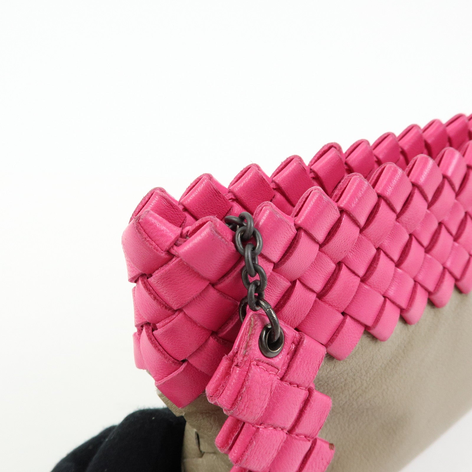 Bottega Veneta Intrecciato Leather Clutch Bag Flat Pouch Beige Pink