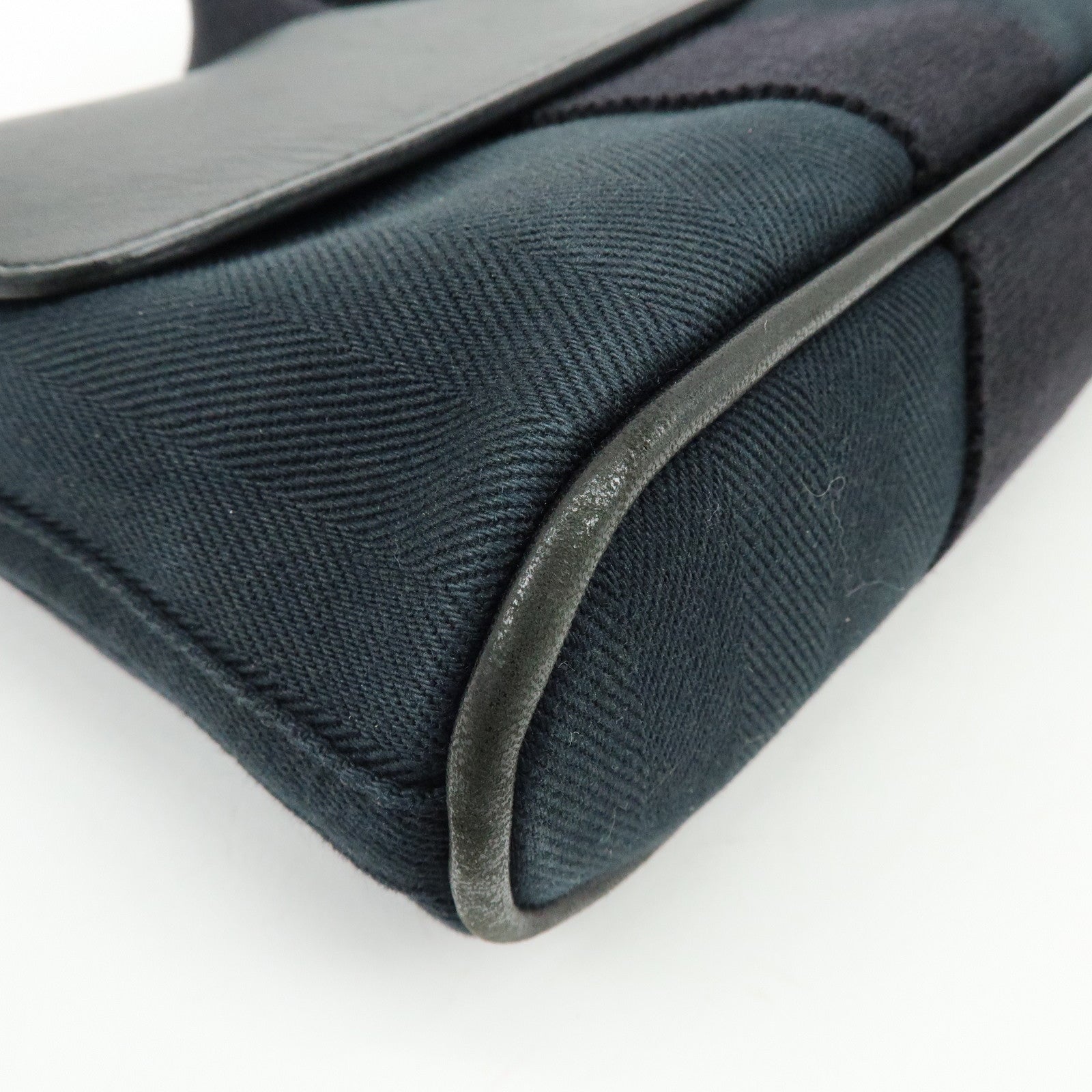HERMES Valparaiso Long PM Toile Chevron Leather Hand Bag Black