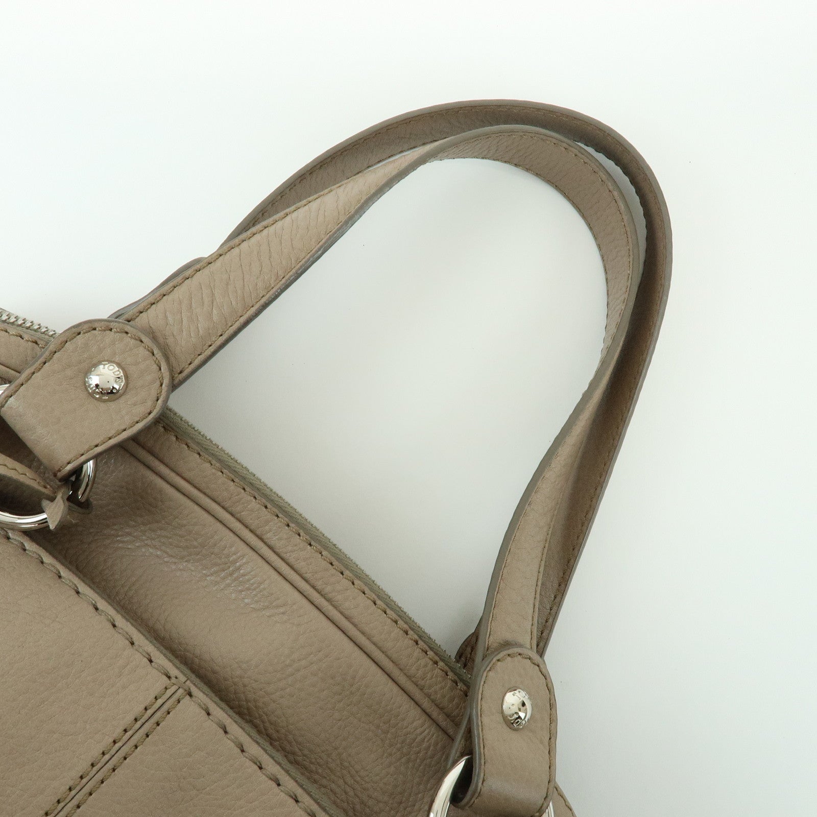 TOD'S Multiple Pocket Leather Shoulder Bag Hand Bag Beige