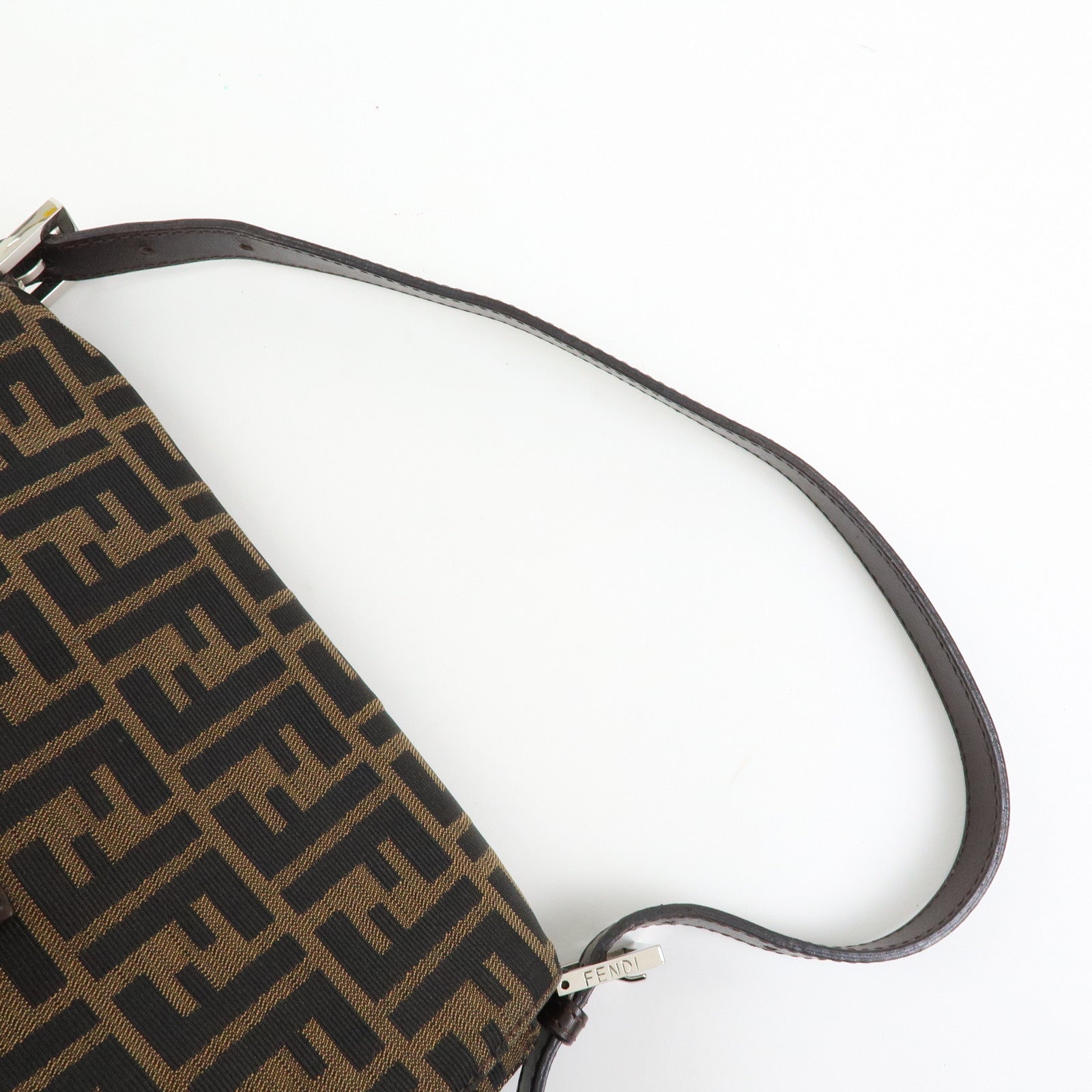 FENDI Mamma Baguette Zucca Canvas Leather Shoulder Bag Brown 26325