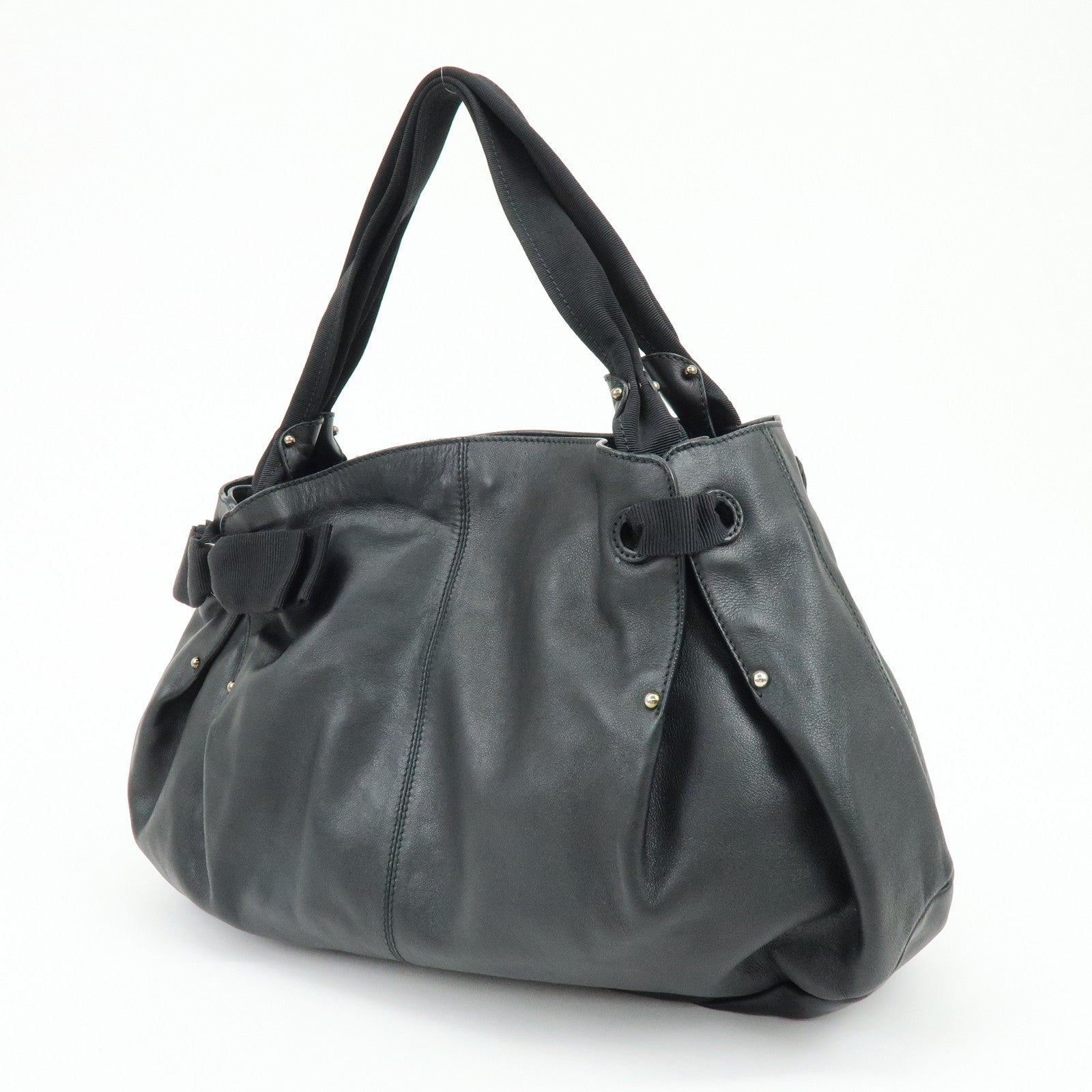 Ferragamo Vara Ribbon Leather Tote Bag Hand Bag Black