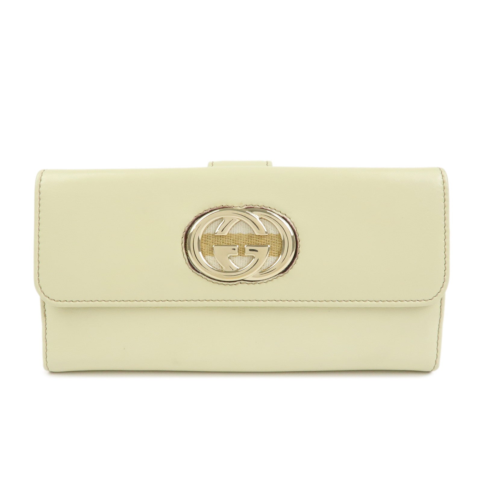 GUCCI Interlocking G Leather W Hook Long Wallet Ivory 162360