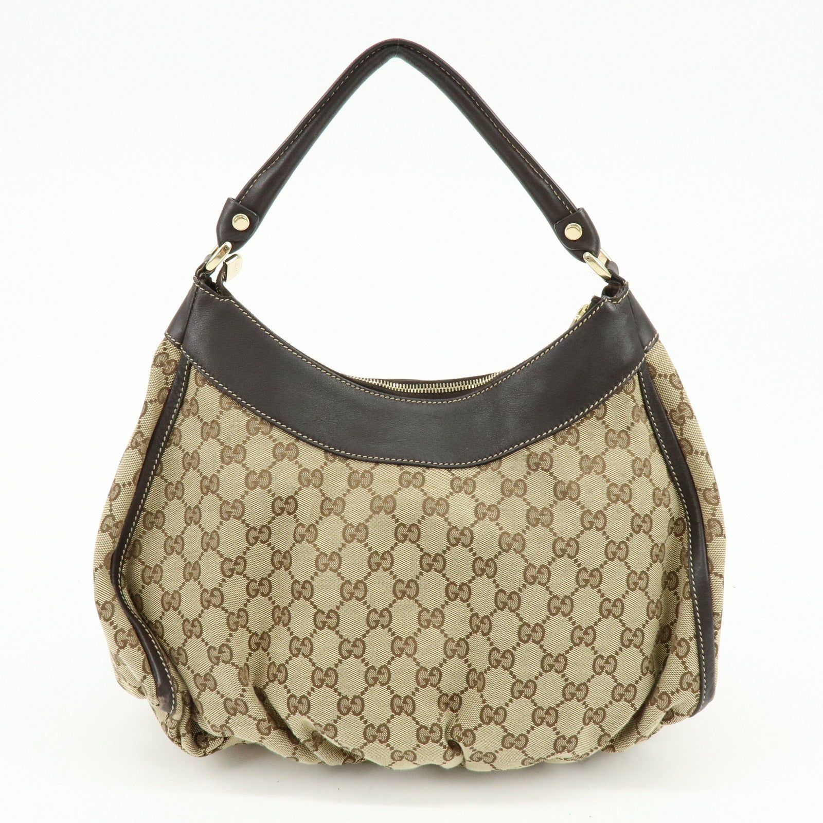GUCCI Abbey GG Canvas Leather Shoulder Bag Brown Beige 189833