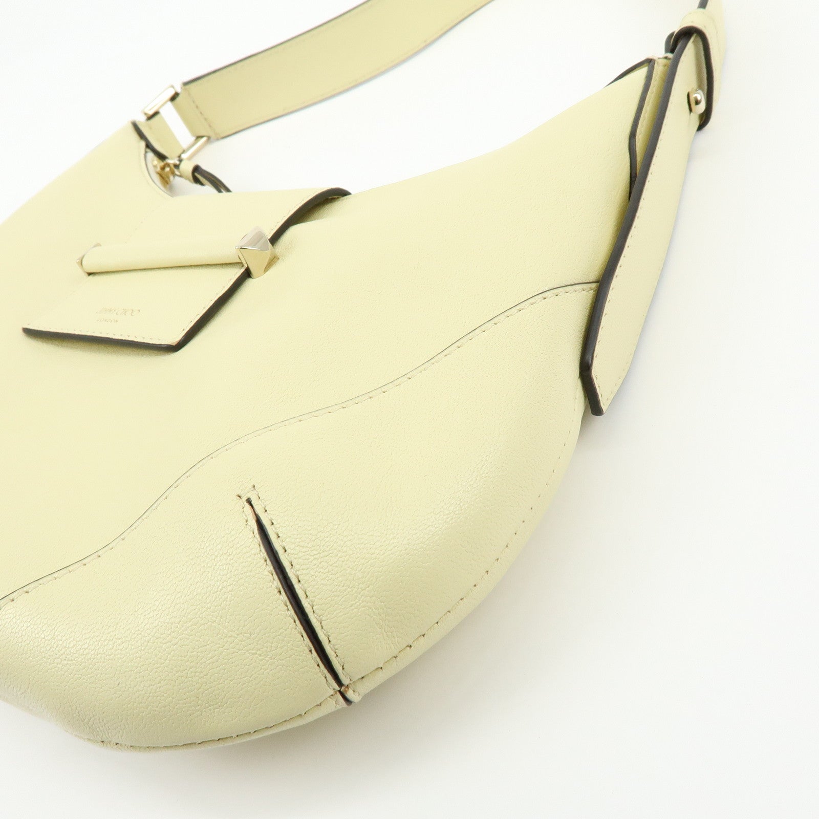 JIMMY CHOO Flap Leather Hand Bag Shoulder Bag Yellow Beige