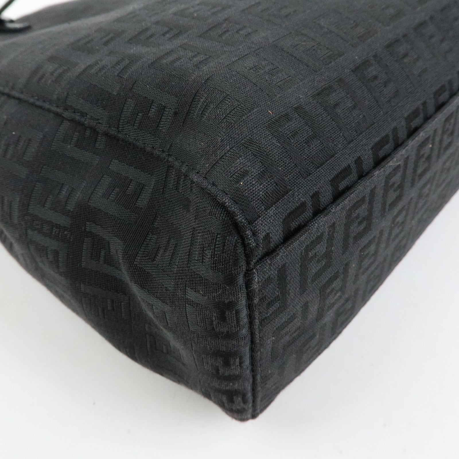 FENDI Zucchino Canvas Leather Tote Hand Bag Black 8BH131