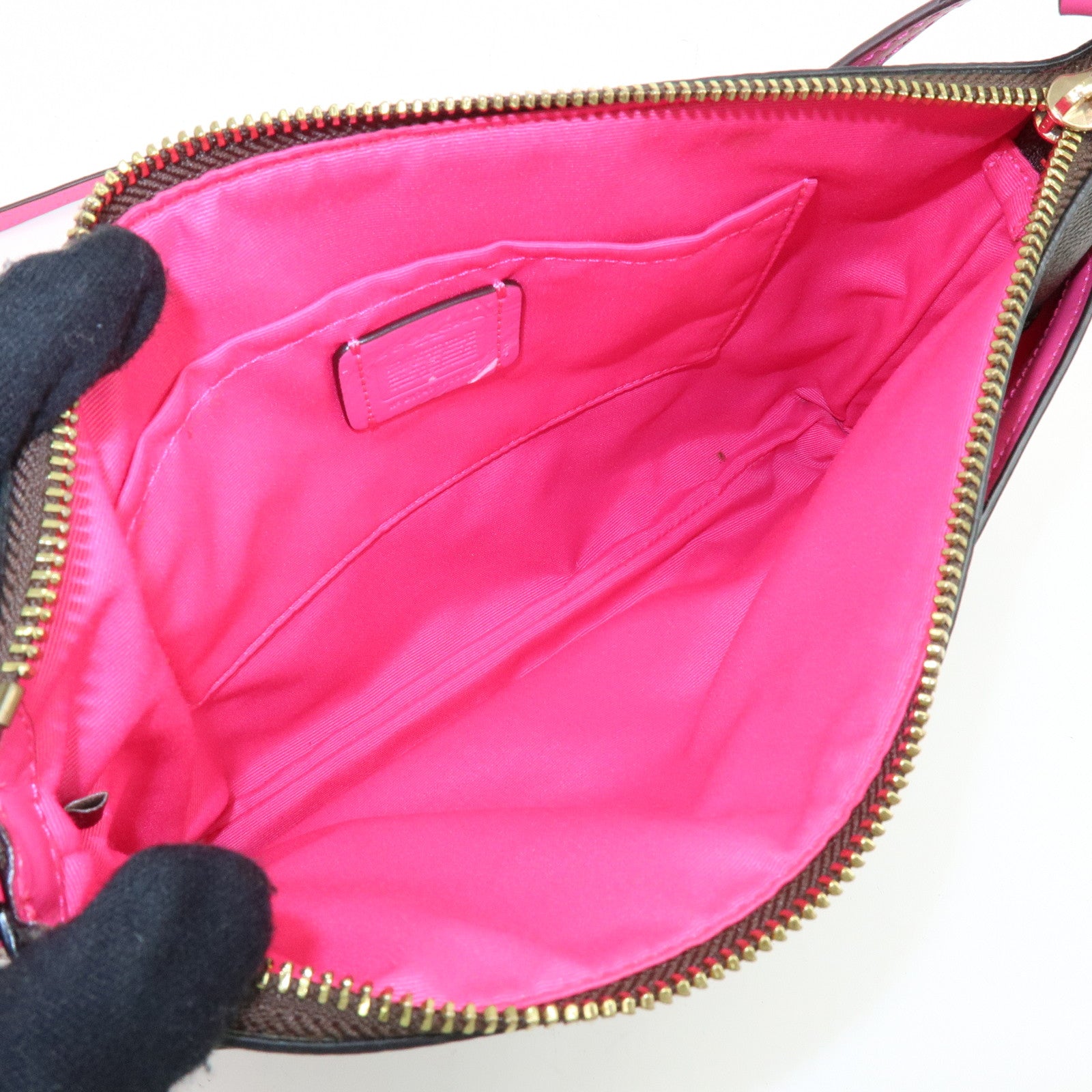COACH Signature PVC Leather Shoulder Bag Crossbody Bag Brown Pink