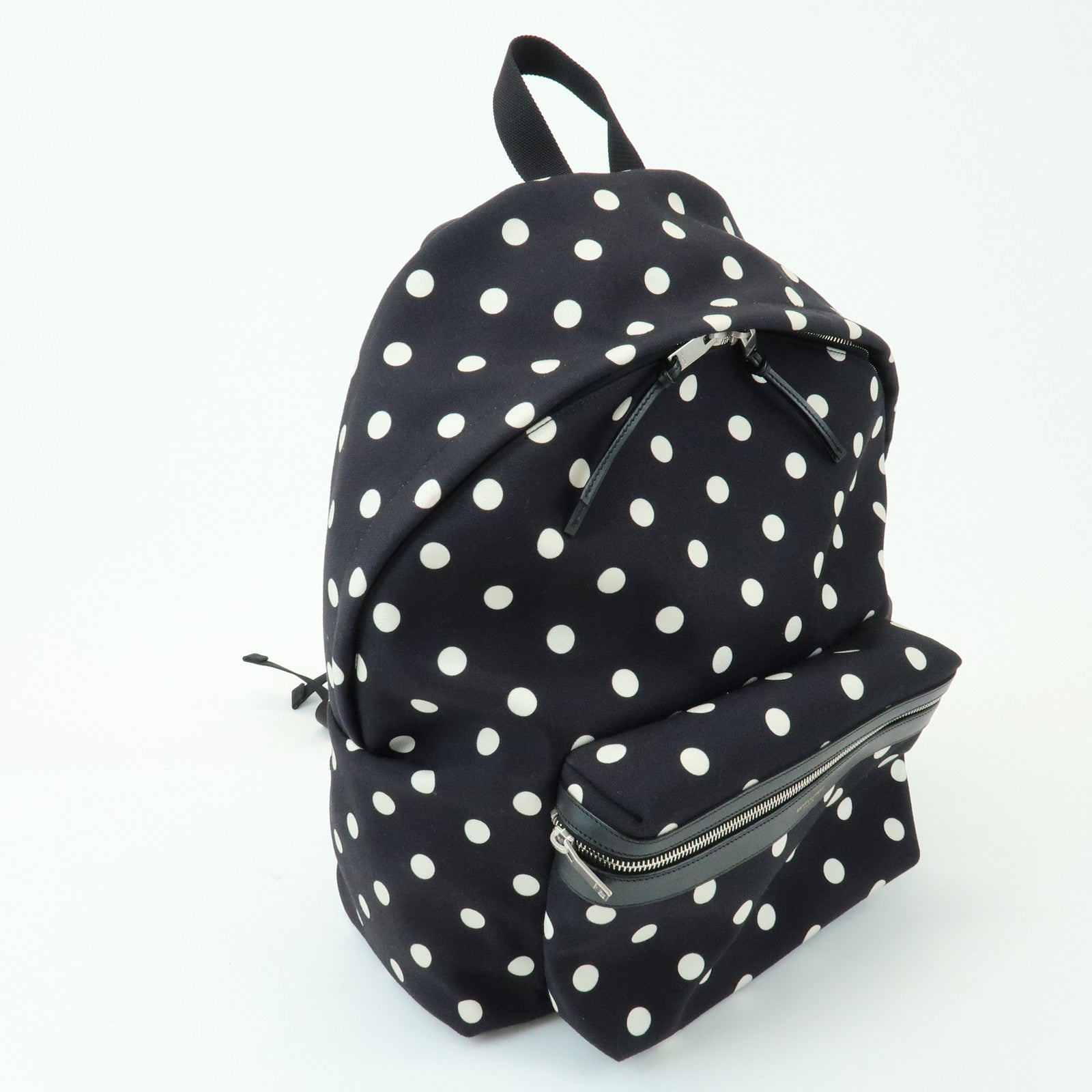 SAINT LAURENT PARIS City Canvas Backpack Rucksack Polka Dot Black White