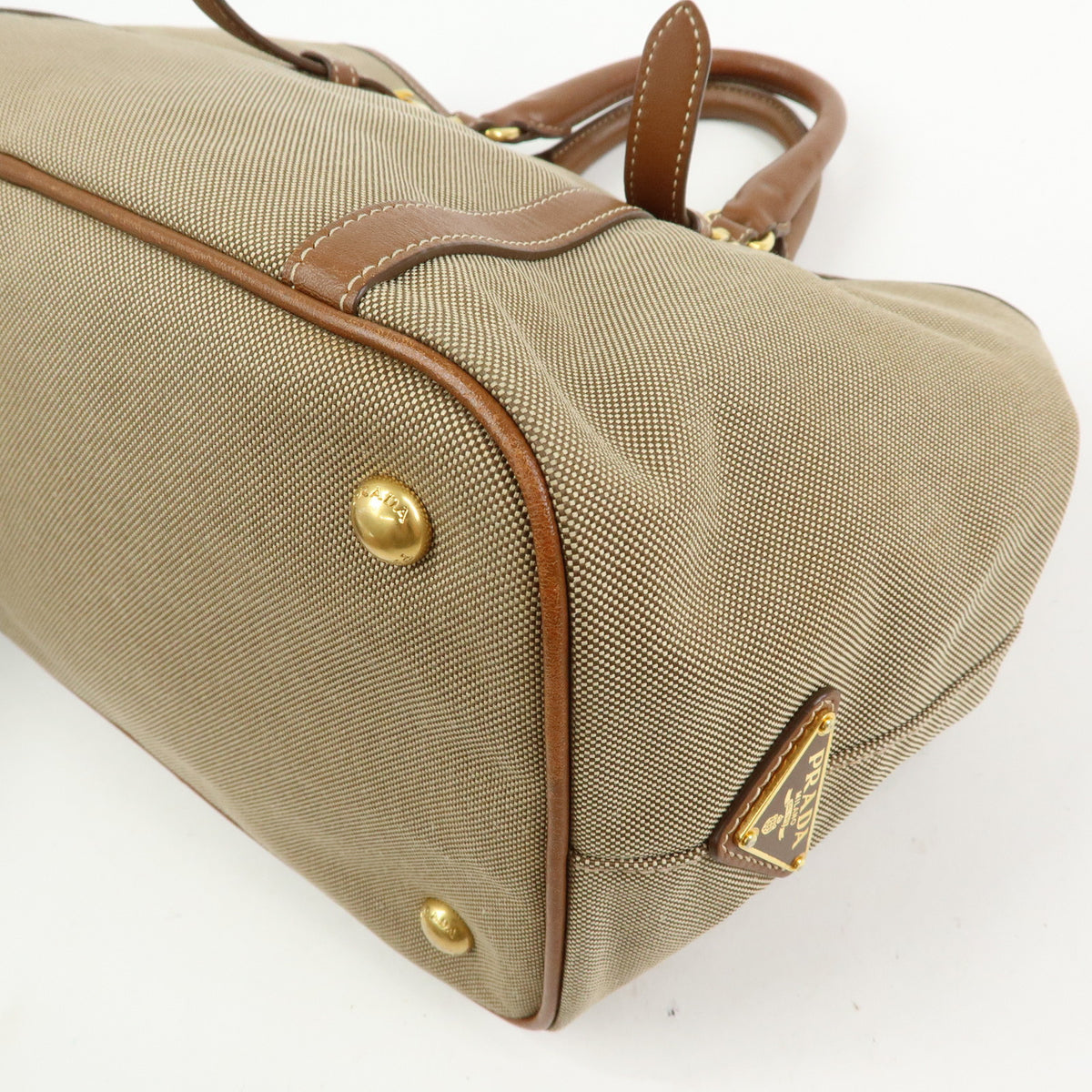 PRADA Triangle Logo Jacquard Canvas Leather 2Way Bag Tote Bag BN1841