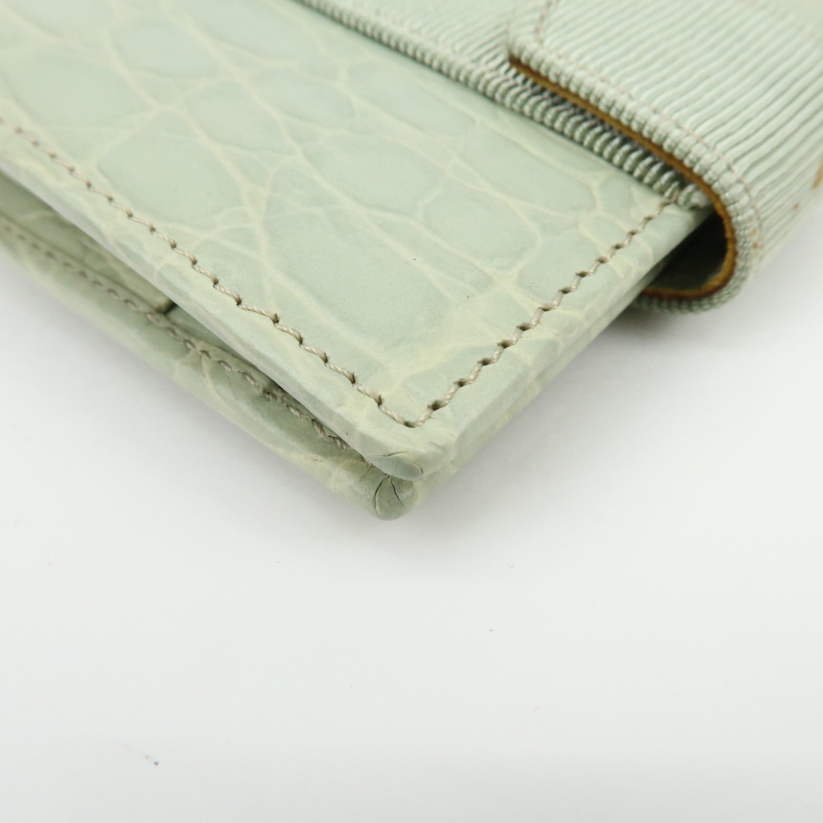 Ferragamo Vara Embossed Leather Compact Wallet Light Green