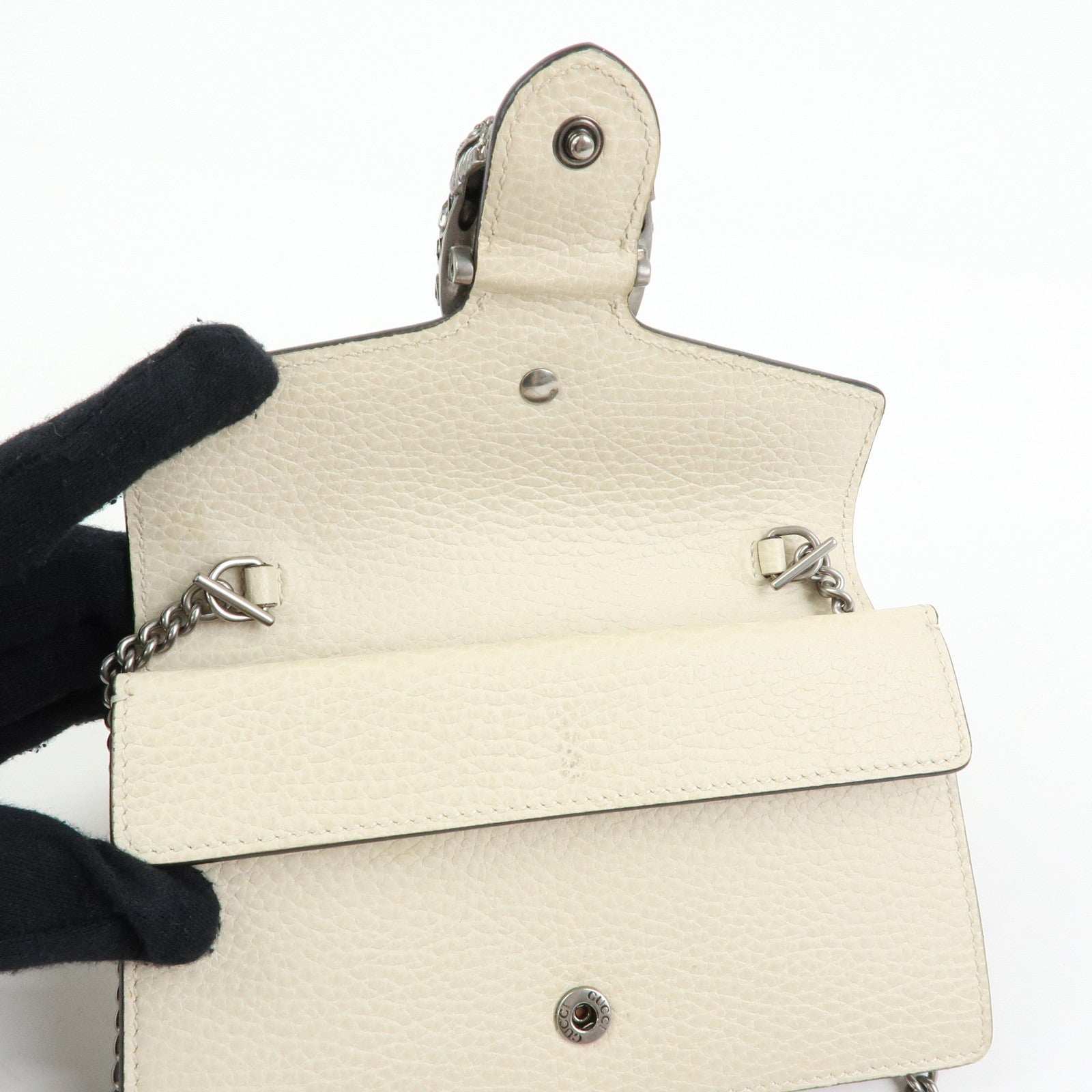 GUCCI Dionysus Super Mini Bag Leather Chain Shoulder Bag White 476432